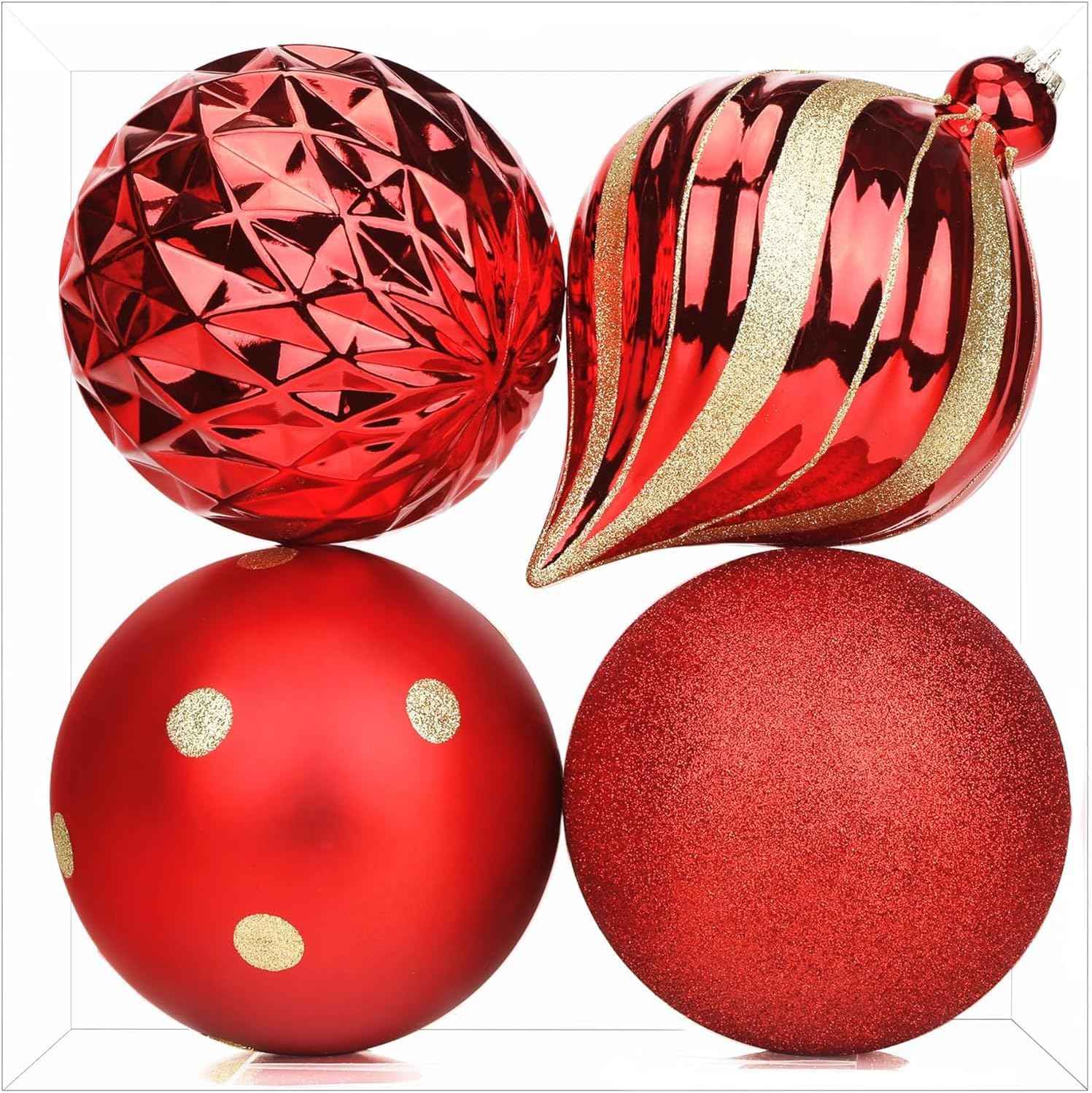 SHareconn 30ct 2.36 Inch Christmas Tree Balls Ornaments, Colored Shatterproof Plastic Decorative Baubles Decorations for Xmas Tree Decor Holiday Party Wedding Decoration (Red & Gold, 60mm)