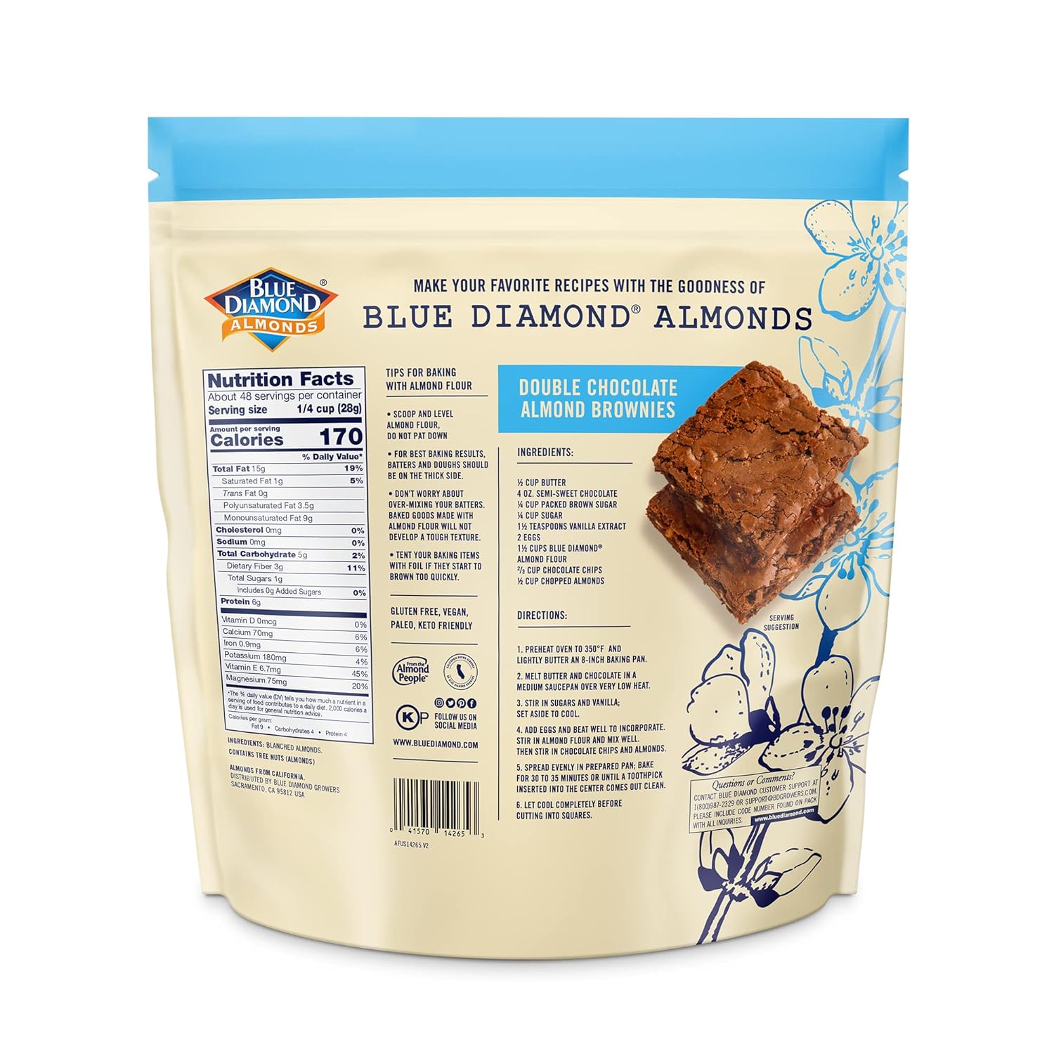 Blue Diamond Gluten-Free Almond Flour, Blanched, Finely Sifted, 48 oz, Keto and Paleo Friendly