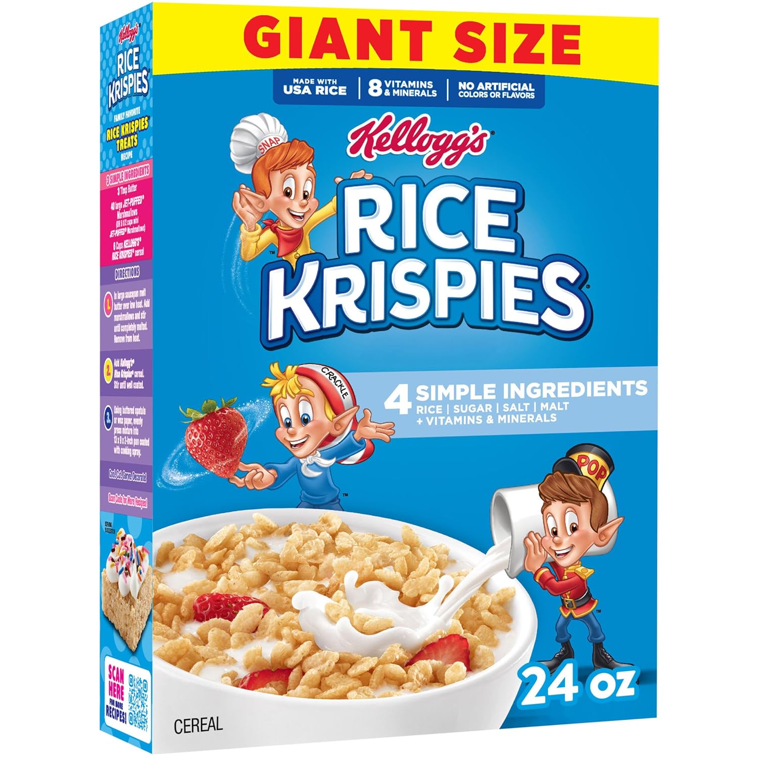 Kellogg's Original Rice Krispies Cold Breakfast Cereal, Giant Size, 24oz Box, 8 Vitamins and Minerals
