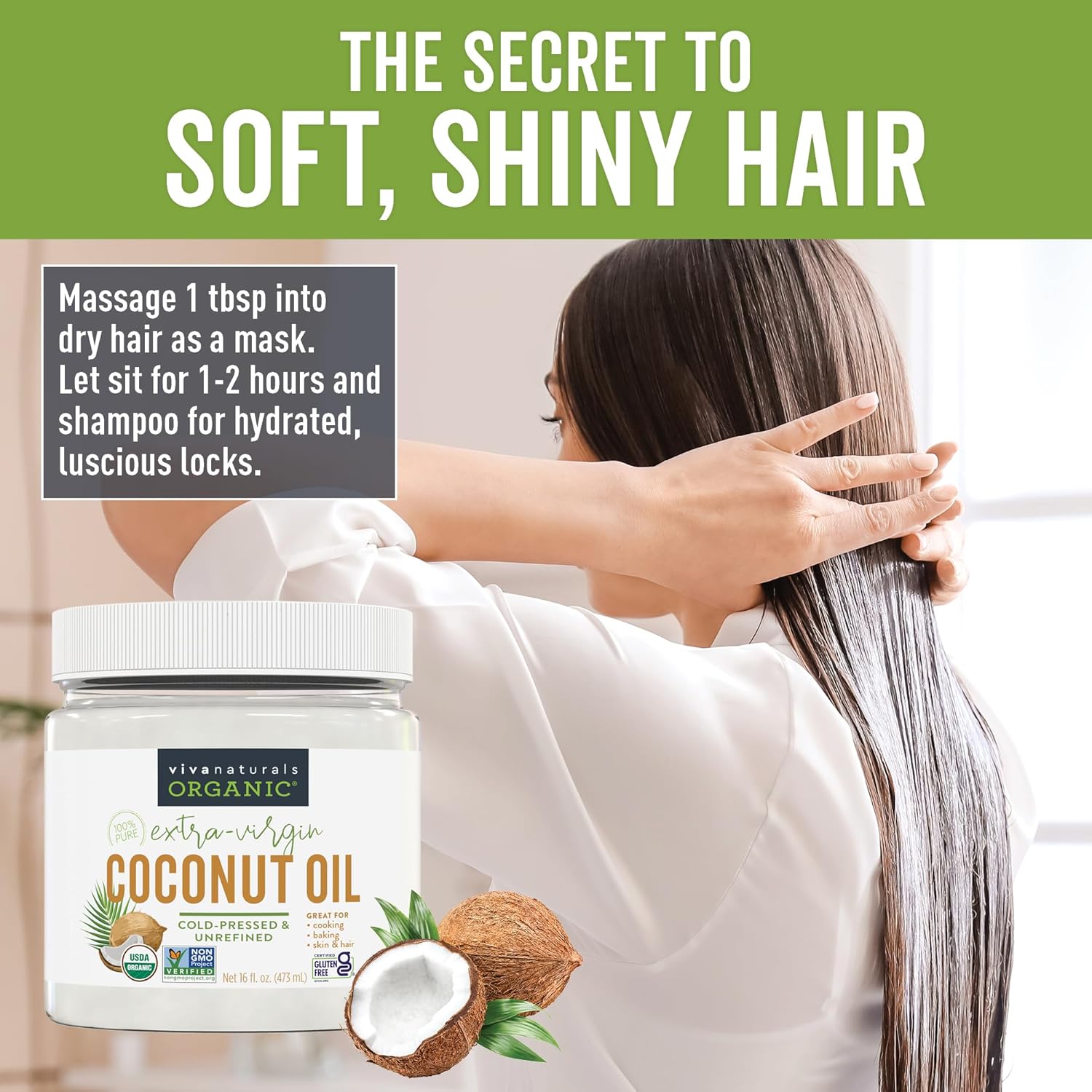 Viva Naturals Organic Coconut Oil, 16 fl oz, Unrefined, Cold-Pressed Extra Virgin, USDA Organic & Non-GMO