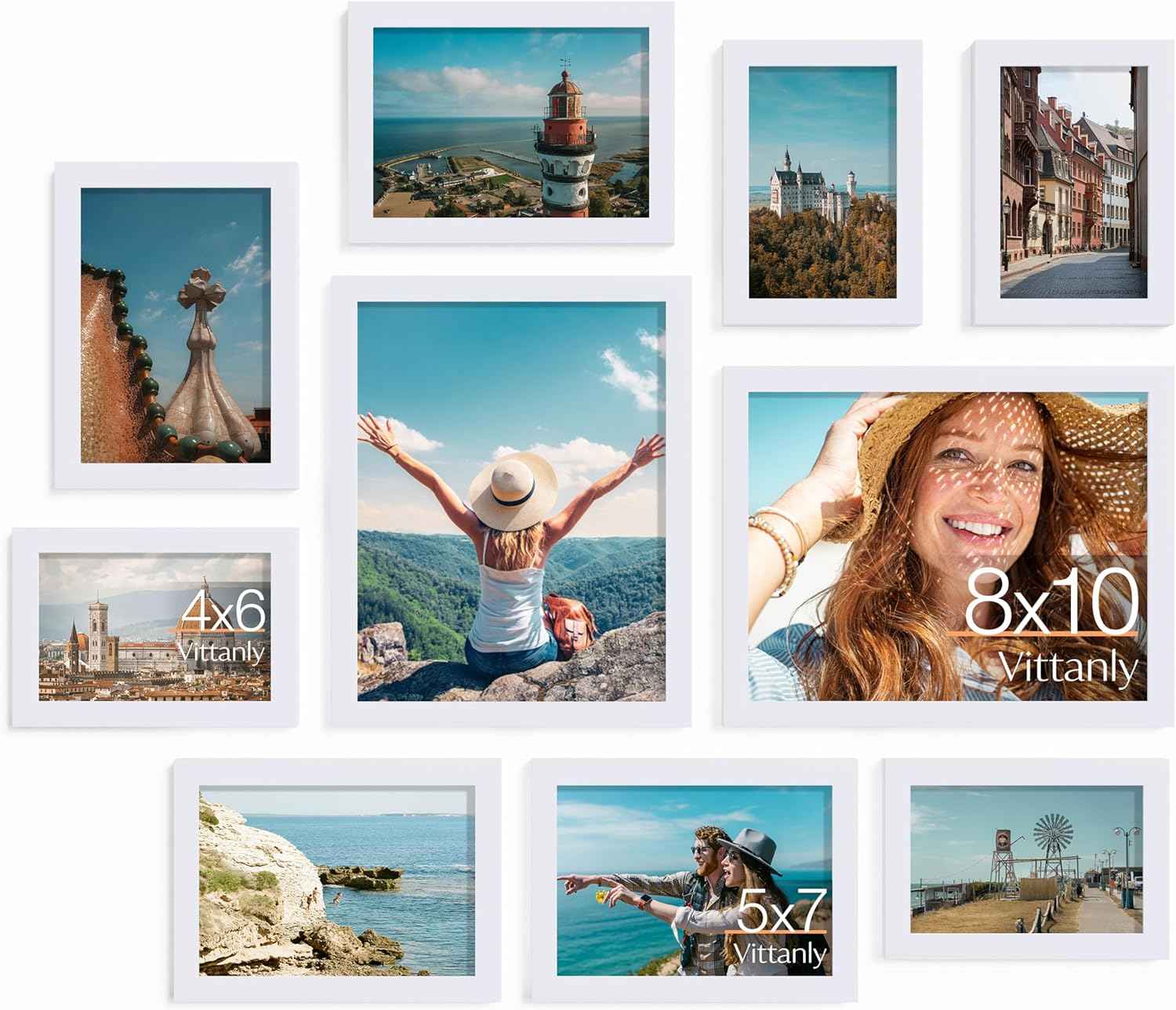 Vittanly 10 Pack Picture Frames Collage Wall Decor, Gallery Wall Frame Set for Wall or Tabletop Display, Engineered Wood and Shatter-resistant Plexiglass, Multi Sizes with 8x10, 5x7, 4x6 Frames, Black