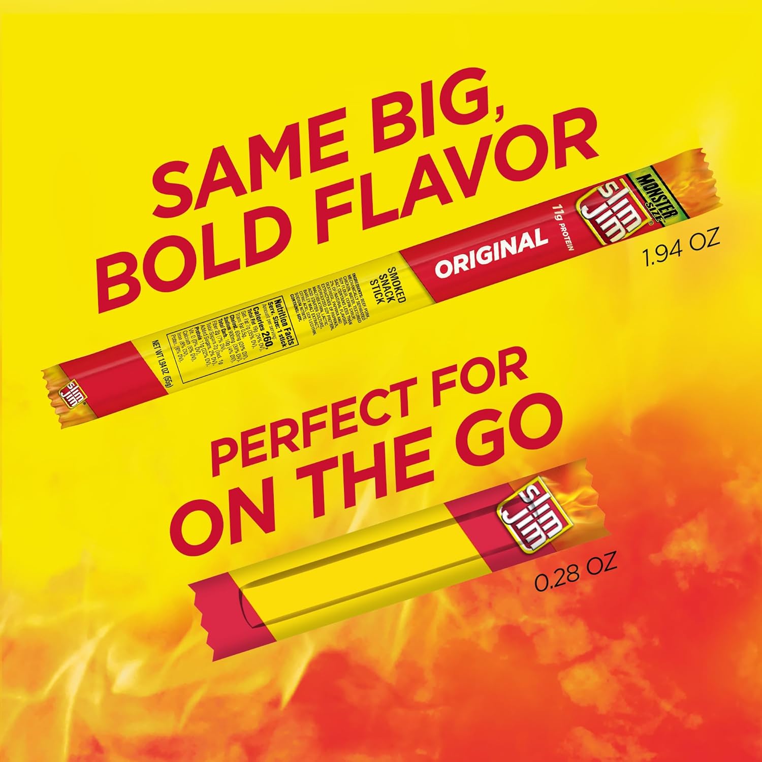 Slim Jim Original Smoked Meat Sticks, 6g Protein, 0.28oz, 46 Count, Snack Size