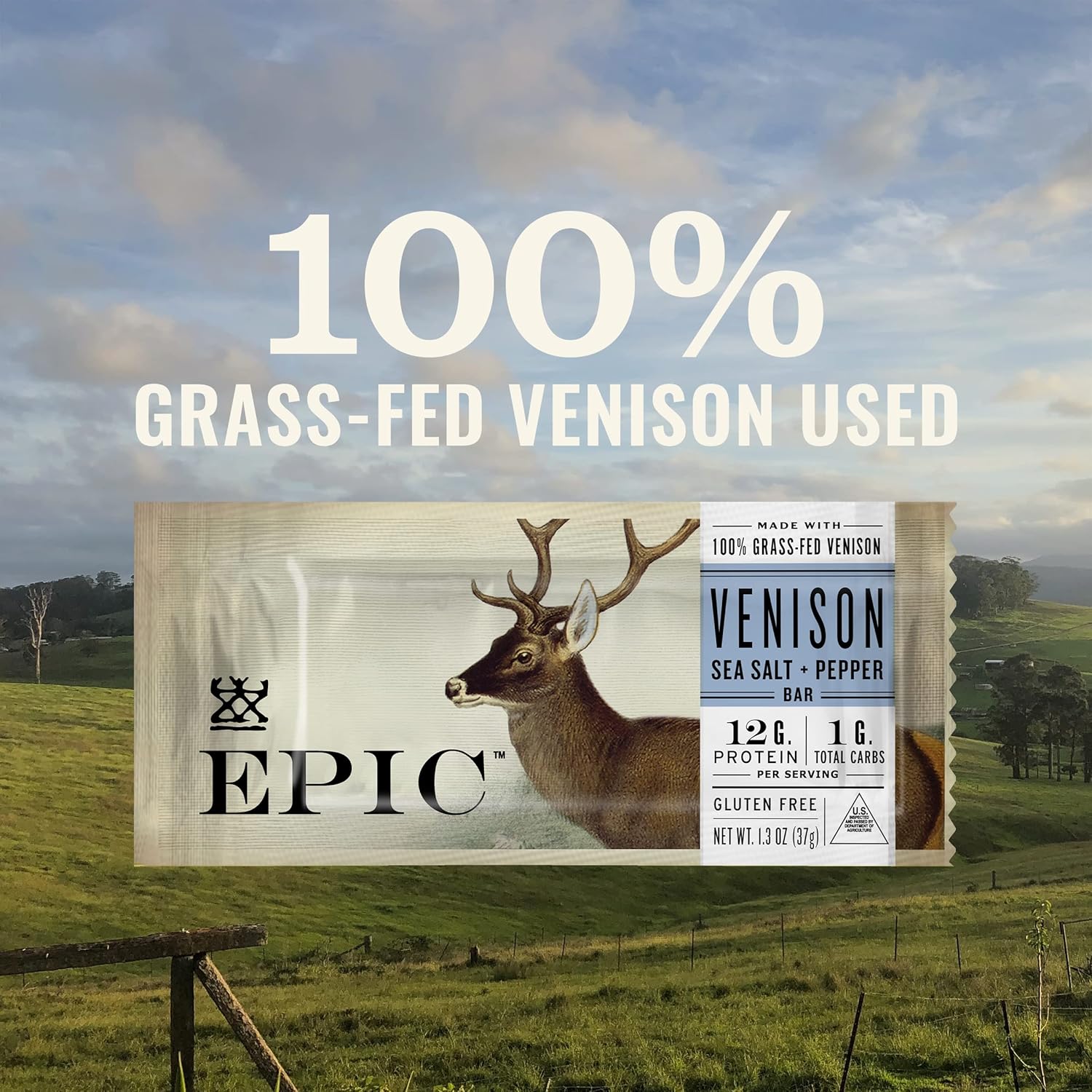 venison sea salt and pepper bars, keto friendly, whole30 approved, gluten free, 12 count, 15.6 oz