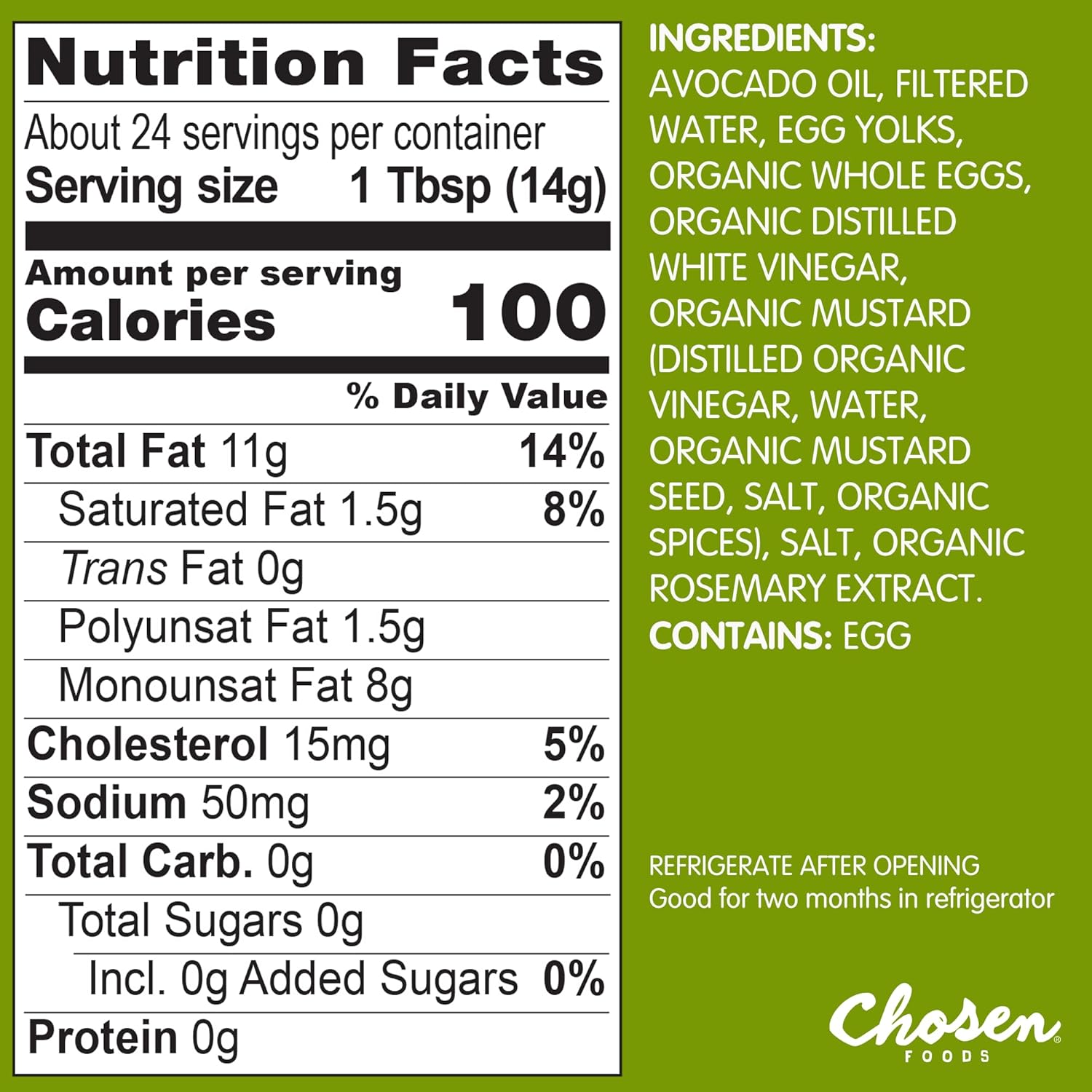 Chosen Foods 100% Avocado Oil-Based Classic Mayonnaise, Gluten-Free, Low-Carb, Keto Diet Friendly, 12 fl oz