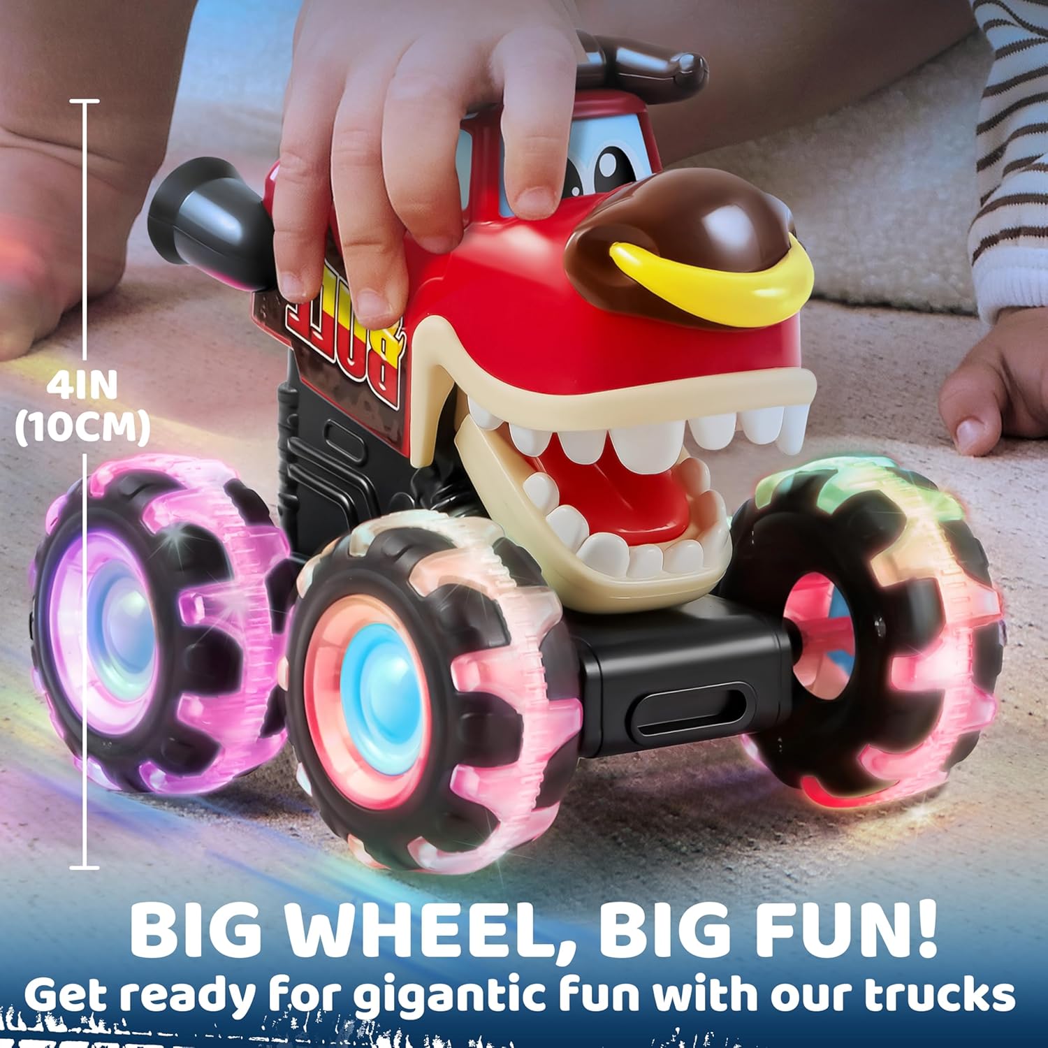 JOYIN 3 Pack Monster Truck Toy - Motion Activated Light Up Cars for Toddlers - Monster Glow Rover LED Wheels - Baby Boy Toys - Press and Go Dinosaur Trucks for Kids Boy Birthday Gifts