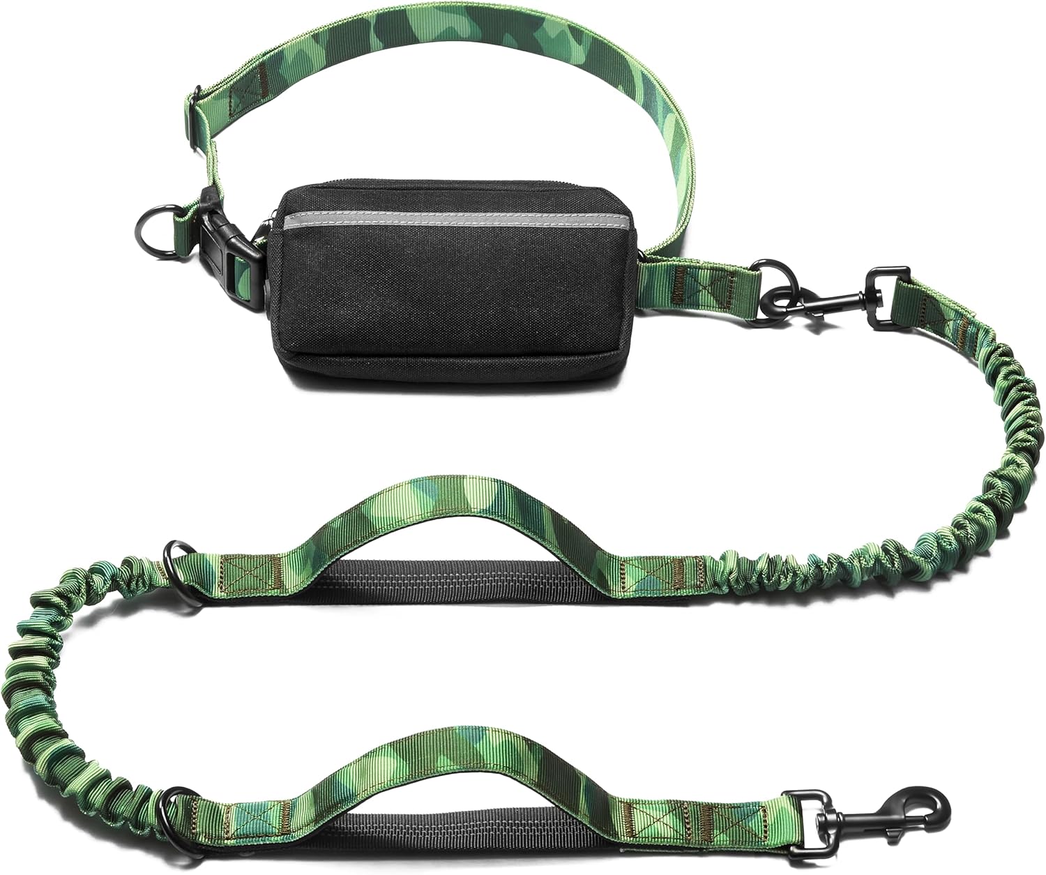 iYoShop hands-free dog leash with zipper pouch and dual padded handles for medium and large dogs (large, 25-120 lbs, black)