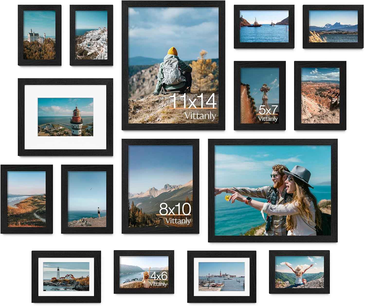Vittanly 10 Pack Picture Frames Collage Wall Decor, Gallery Wall Frame Set for Wall or Tabletop Display, Engineered Wood and Shatter-resistant Plexiglass, Multi Sizes with 8x10, 5x7, 4x6 Frames, Black