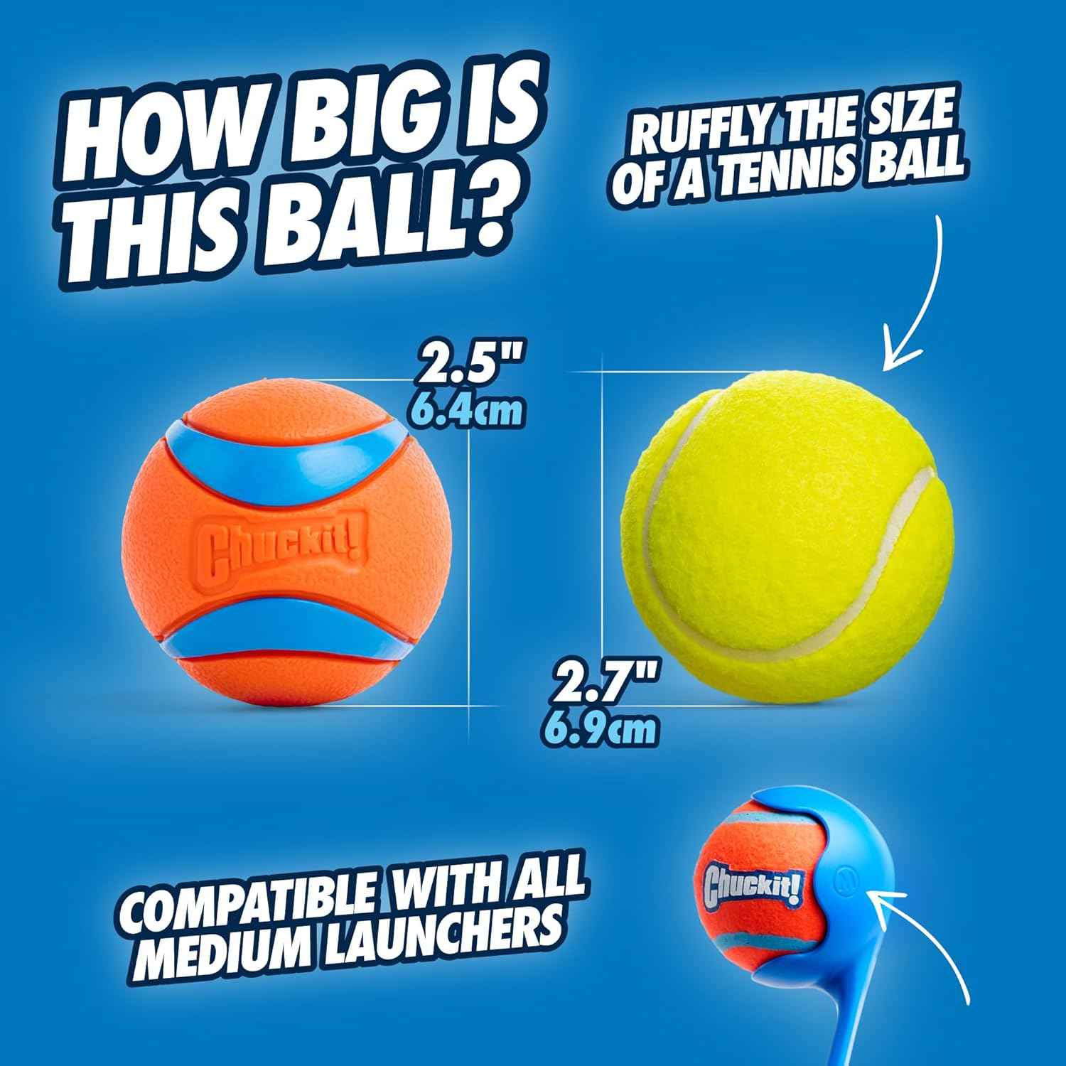 Chuckit! Ultra Ball Dog Toy - Medium Bouncy Fetch Balls For Dogs 20-60 lbs - Made from Durable Rubber - Floating Water Pet Toys - Size Medium - 2.5-inch Diameter - Pack of 2