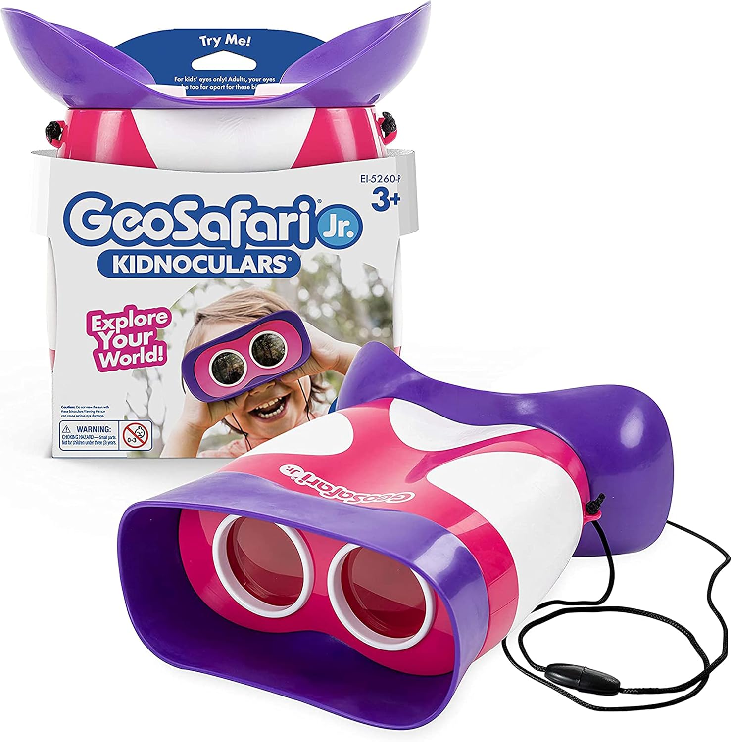 Educational Insights GeoSafari Kidnoculars Pink - Toy Binoculars for Kids, Outdoor Toys for Kids Ages 4-8, Toddler Camping and Nature Toys, Lightweight Binoculars with Neck Strap, Bird Watching Gear