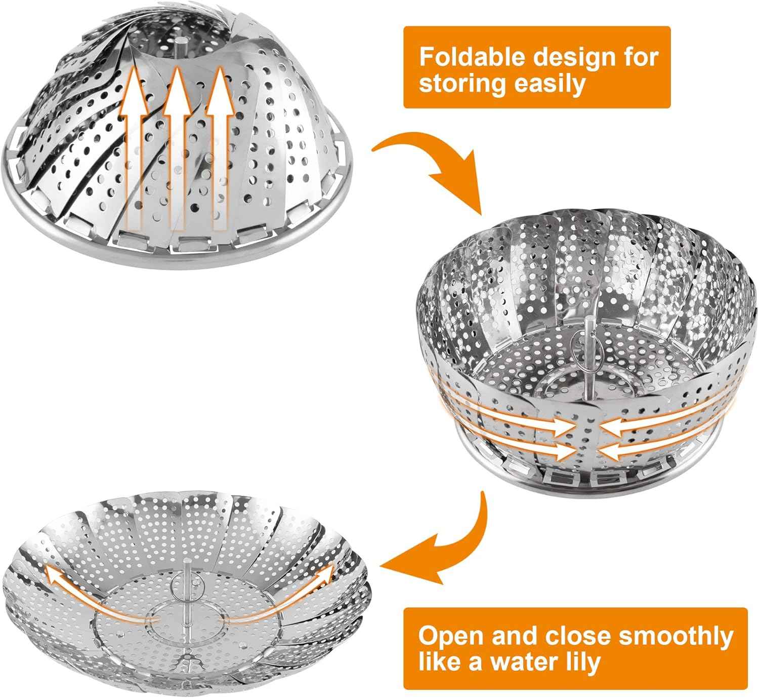 Zocy Steamer Basket, Stainless Steel Vegetable Steam Baskets for Steaming Cooking Expandable to Fit Various Size Pot (5.5" to 9.3")