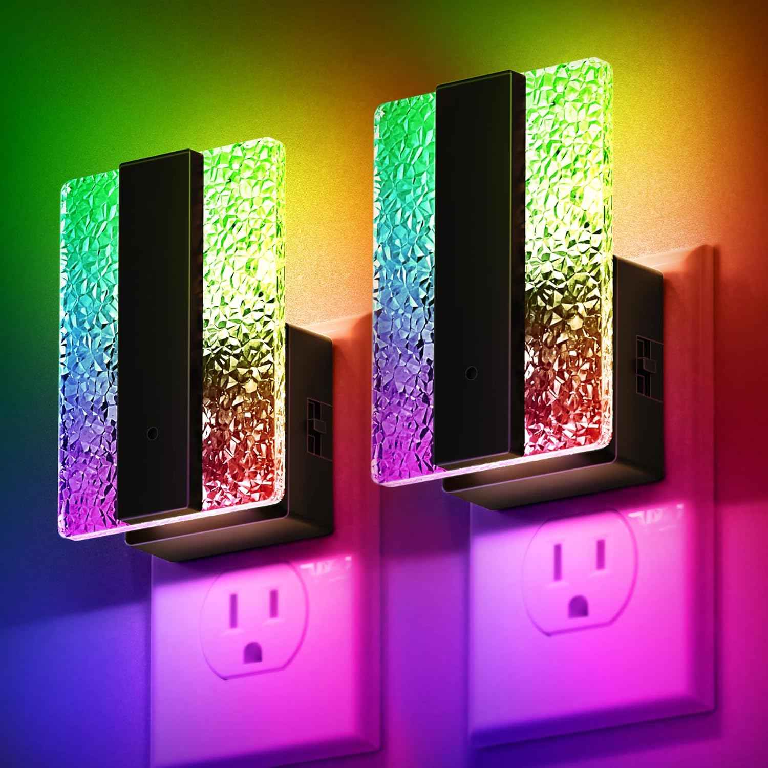 DORESshop LED Night Lights Plug into Wall [2 Packs], Decorative Night Light with Dusk-to-Dawn Sensor, RGB Color-Changing Nightlights with Slide Button, Nightlights for Kids, Bathroom, Hallway, Bedroom
