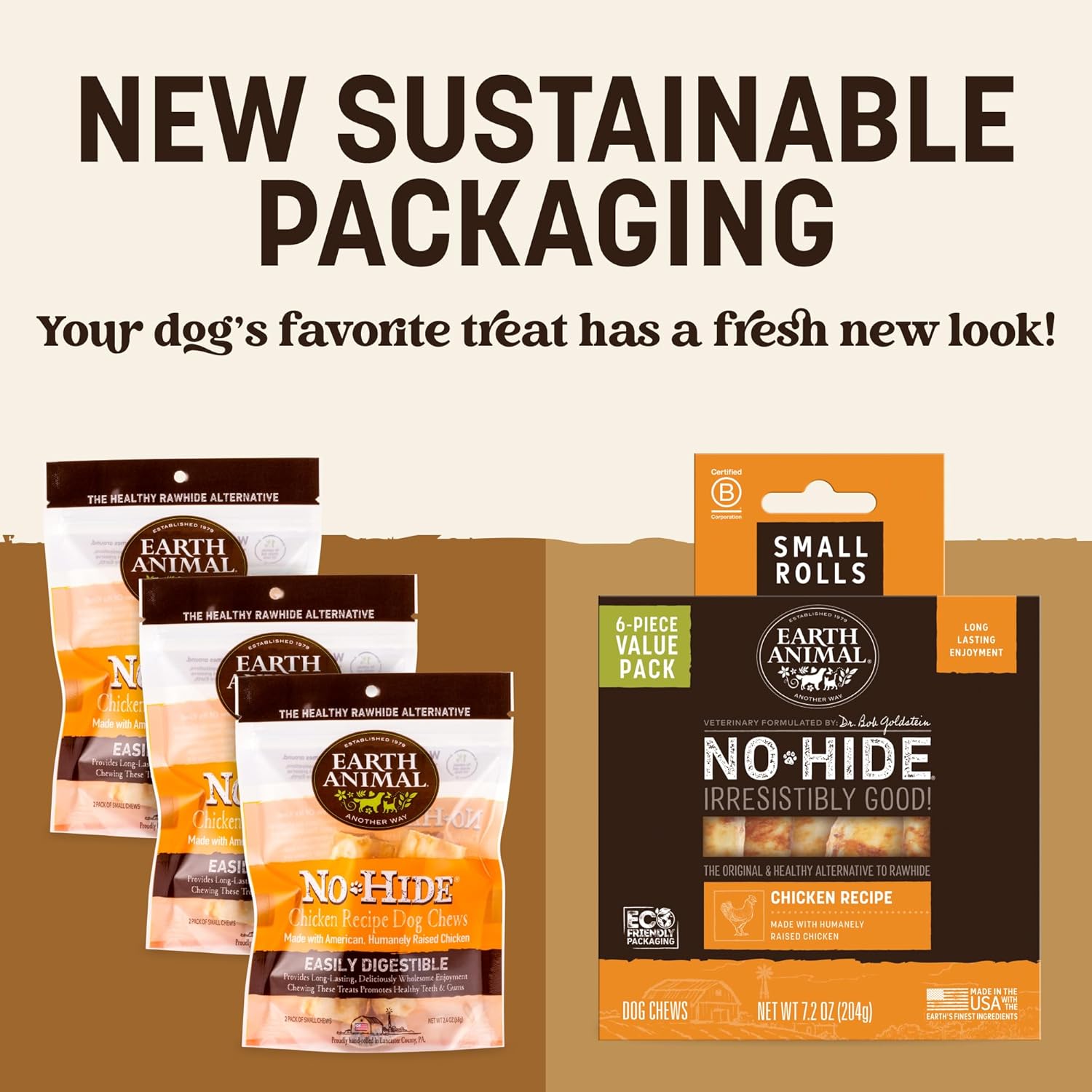 Earth Animal No Hide Chews for small dogs, 16-45 lbs, 6 count, chicken, rawhide free, long lasting