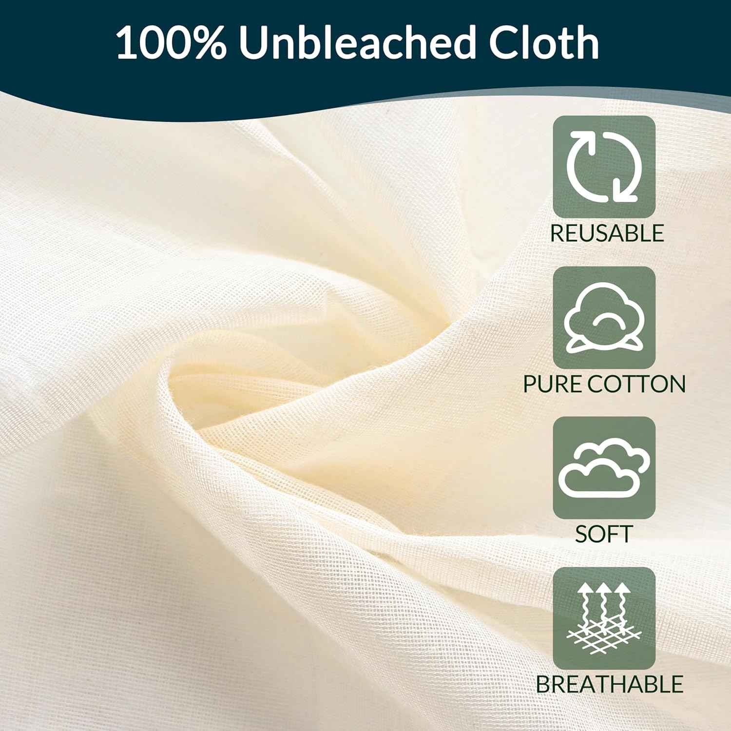 6-Pack Cheesecloth, 20x20 Inch Hemmed Cheese Cloth for Straining, Reusable Unbleached Cotton Strainer for Cooking, Baking, Juicing, and Cheese Making (Grade 100)
