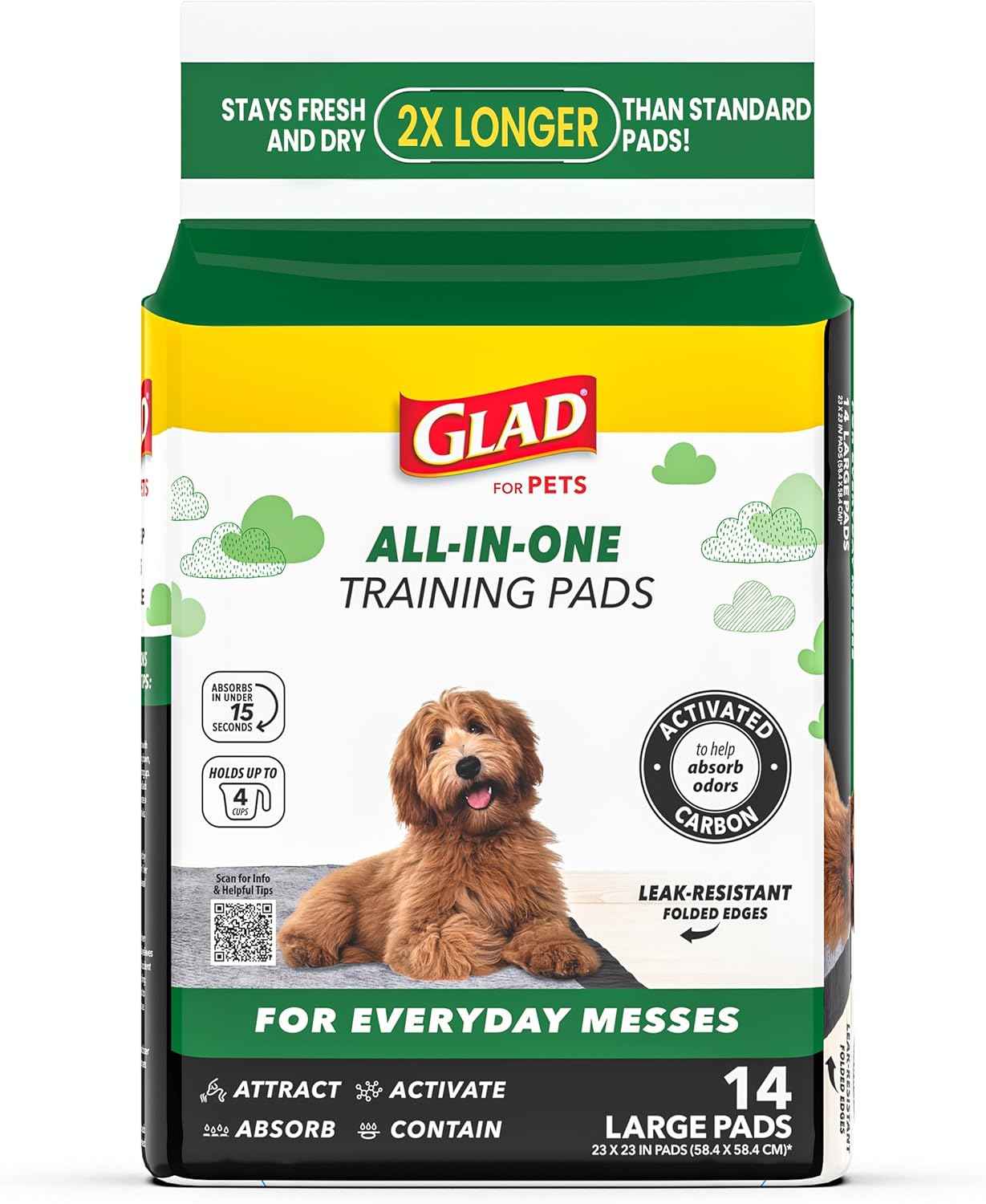 Glad for Pets Black Charcoal Puppy Training Pads with Odor Control and Pheromone Attractant, Leak Resistant Dog Potty Pads for House Training Puppies and Dogs, 23 x 23 in, 50 Count