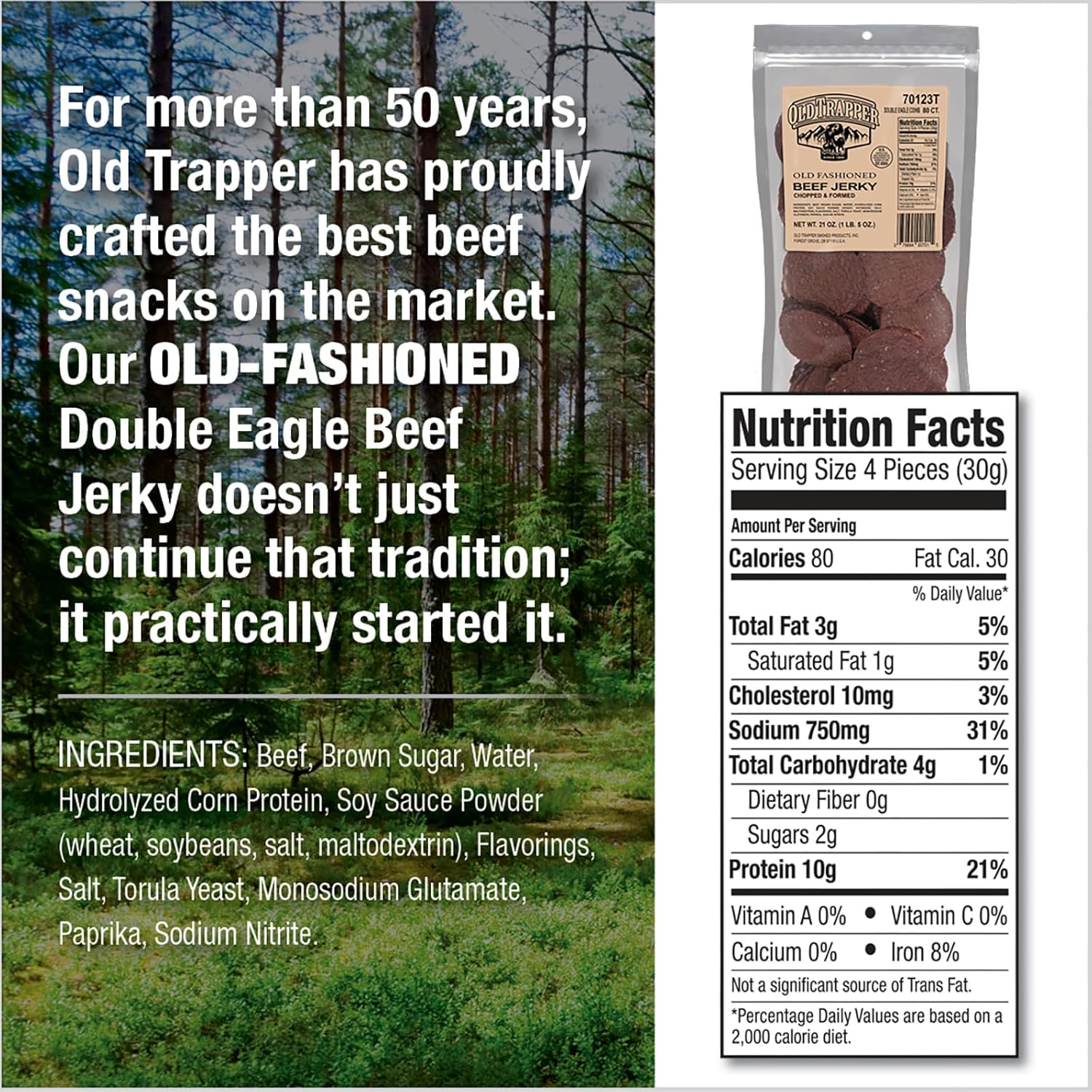 Old Trapper Double Eagle Beef Jerky, 21 Ounce Package, Old-Fashioned Flavor, Delicious Snacks
