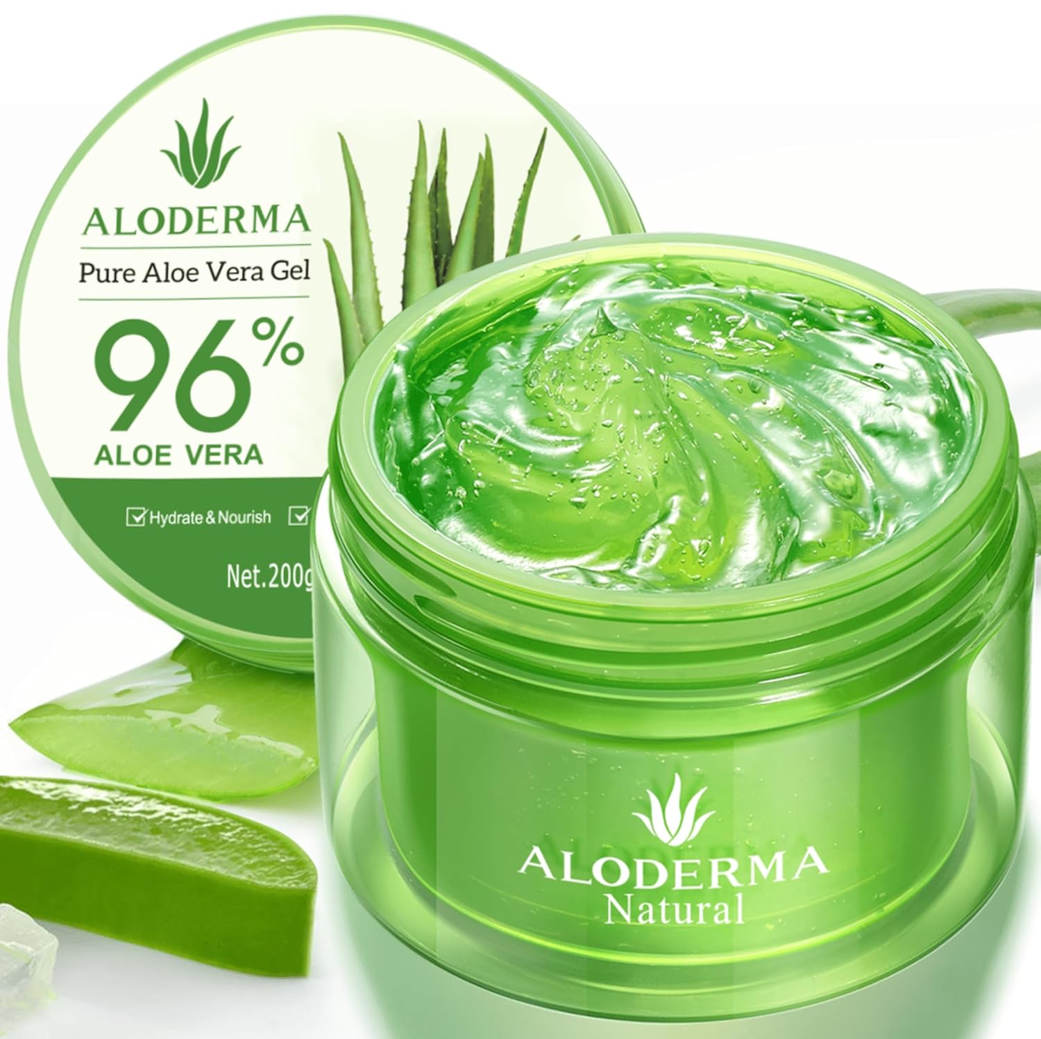 aloderma organic 96% aloe vera gel hydrating face body after-sun care 7oz