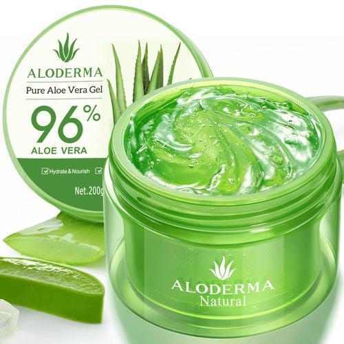 aloderma organic 96% aloe vera gel hydrating face body after-sun care 7oz