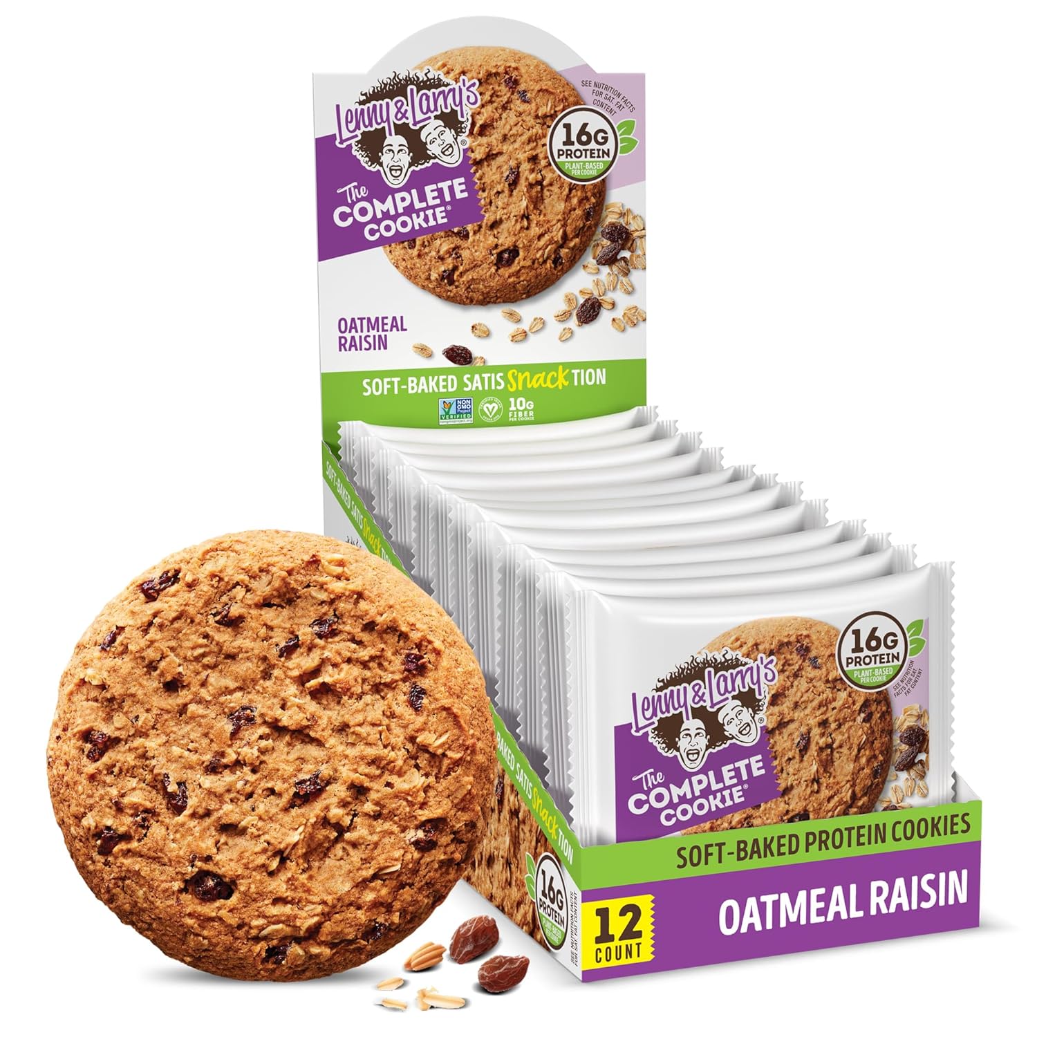 Lenny & Larry's Complete Protein Oatmeal Raisin Cookies, 16g Plant Protein, Vegan, Non-GMO, High Fiber, 4 Ounce, Pack of 12