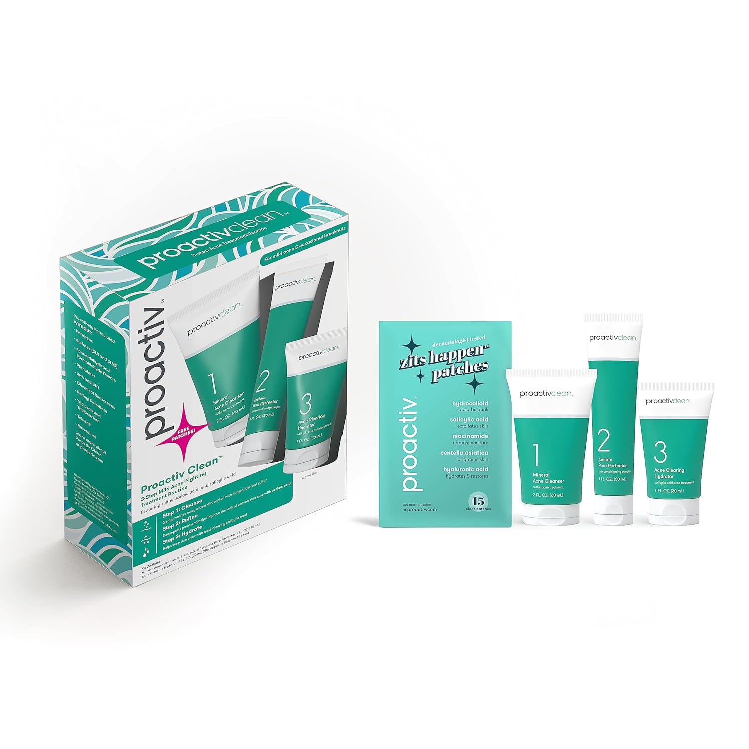 proactiv clean 3-step acne routine kit with sulfur cleanser, azelaic serum, and sensitive skin moisturizer for 30-day acne treatment