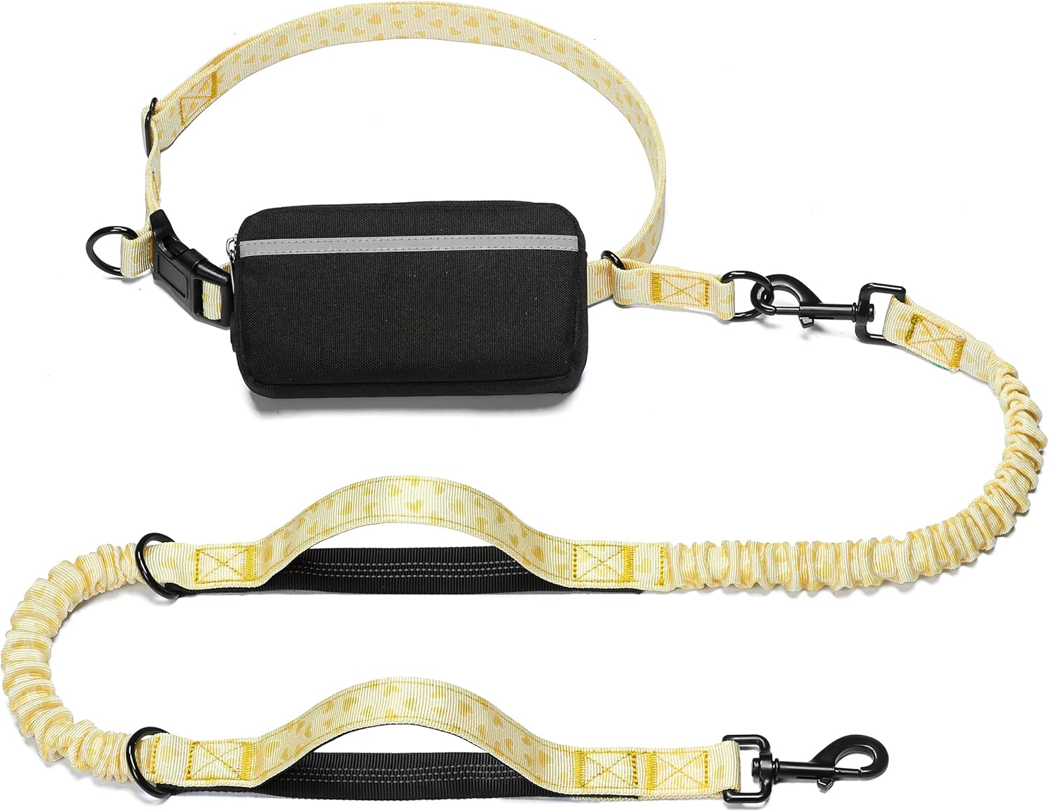 iYoShop hands-free dog leash with zipper pouch and dual padded handles for medium and large dogs (large, 25-120 lbs, black)