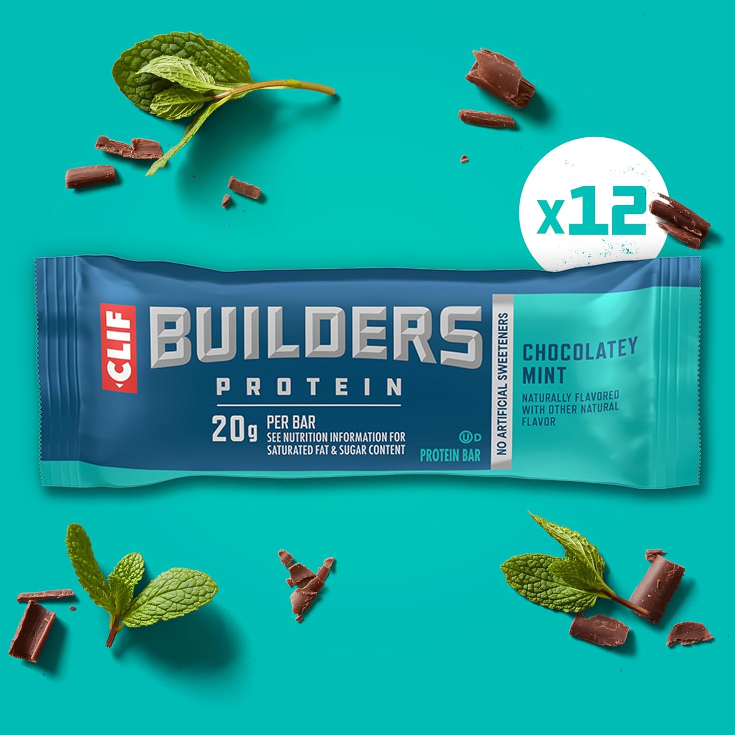 clif builders chocolatey mint 20g plant based protein bars 12 pack gluten free non gmo
