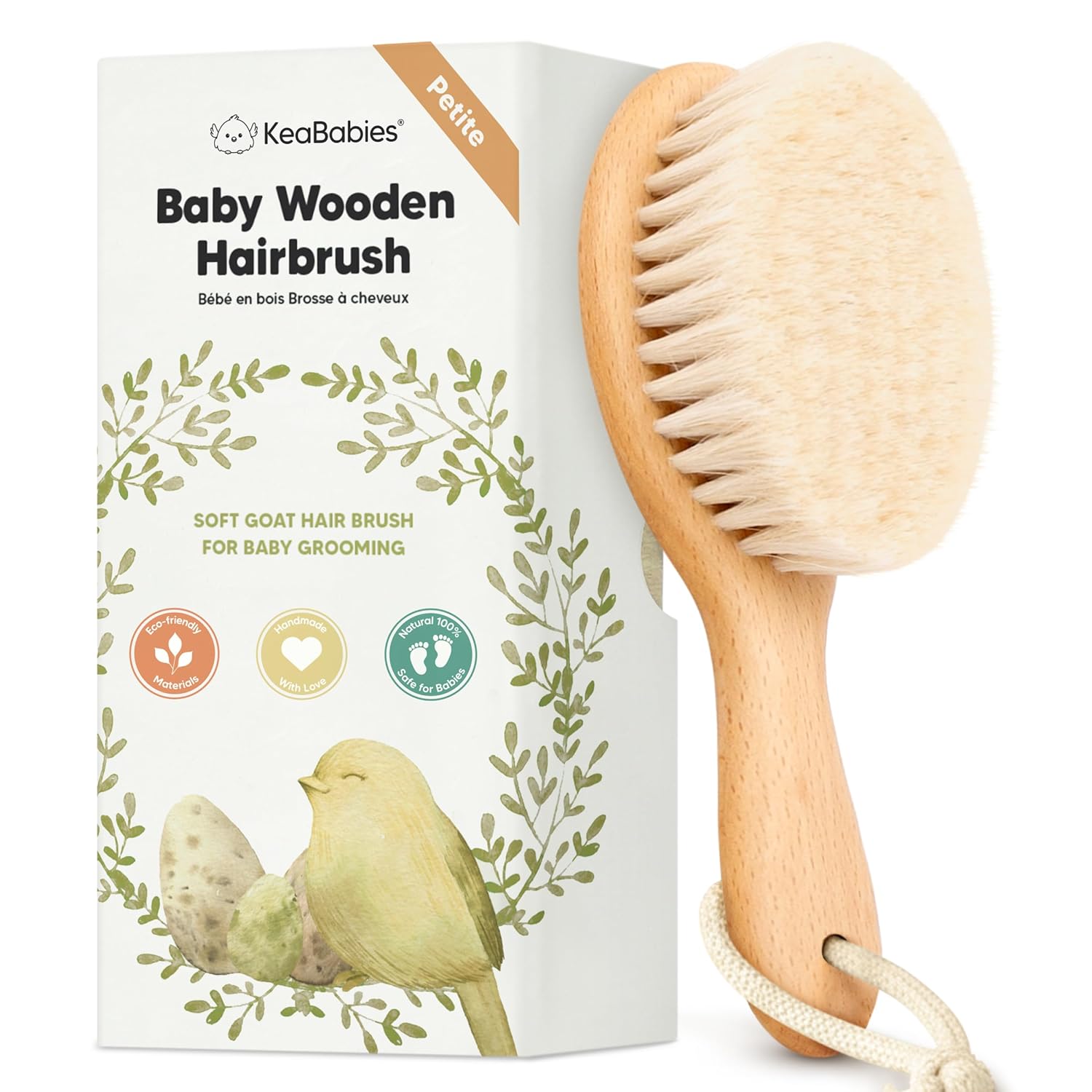 keababies wooden baby hair brush for toddler girls boys cradle cap soft goat bristles walnut regular