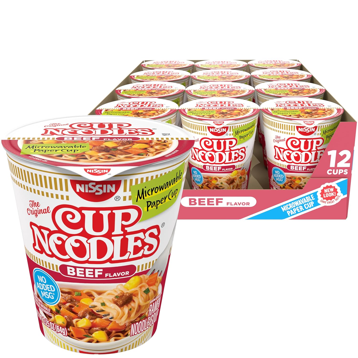 nissin cup noodles beef flavor microwaveable paper cups instant ramen pack of 12