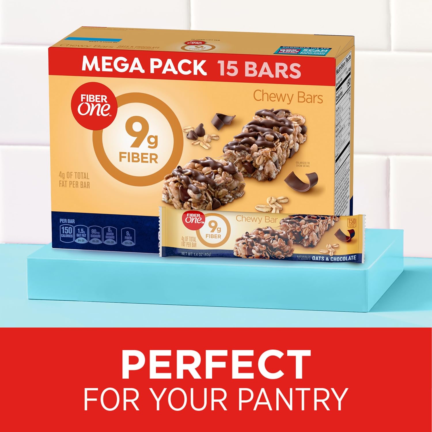 Fiber One Chewy Bars, Mega Pack, 15 Count, Oats and Chocolate, 21.2 oz