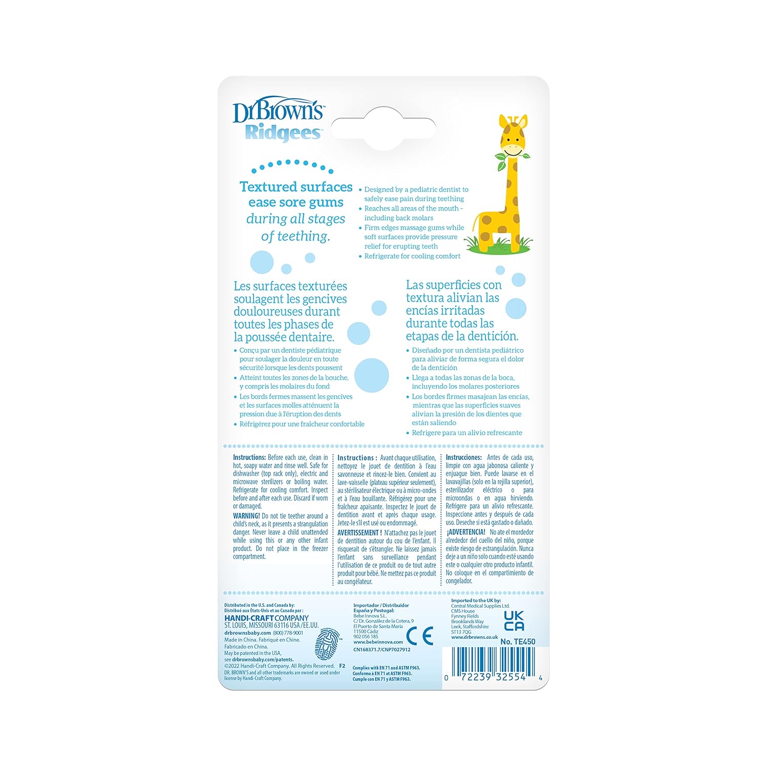 Dr. Brown's Ridgees Giraffe, Massaging Baby Teether, Designed by a Pediatric Dentist, BPA Free, 3m+