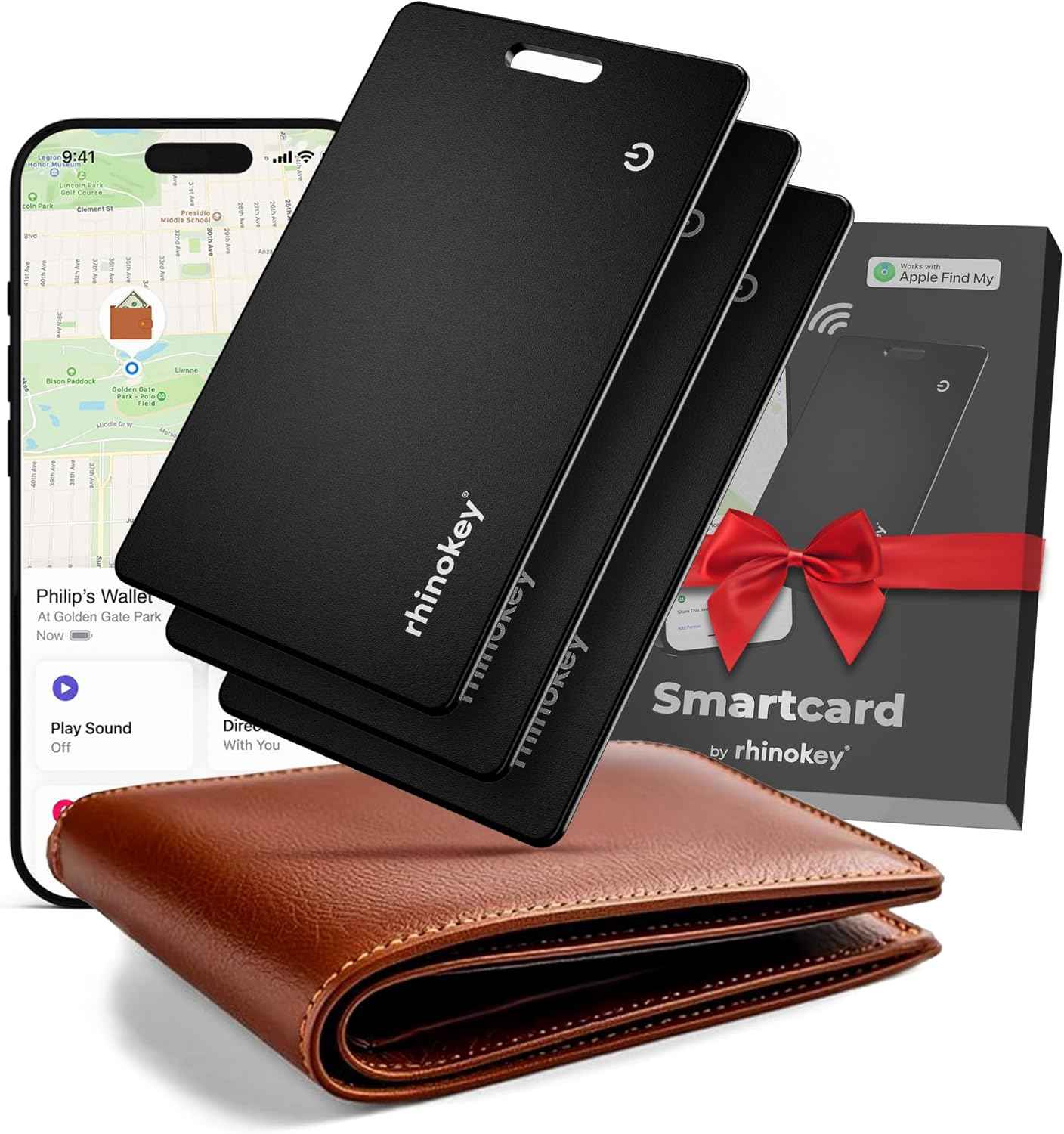 Wallet Tracker Card Works with Apple Find My (iOS Only) Slim 0.07in Rechargeable IP68 Waterproof Tracker Item Finder AirTag Card with Keychain Hole Mens Valentines Gifts