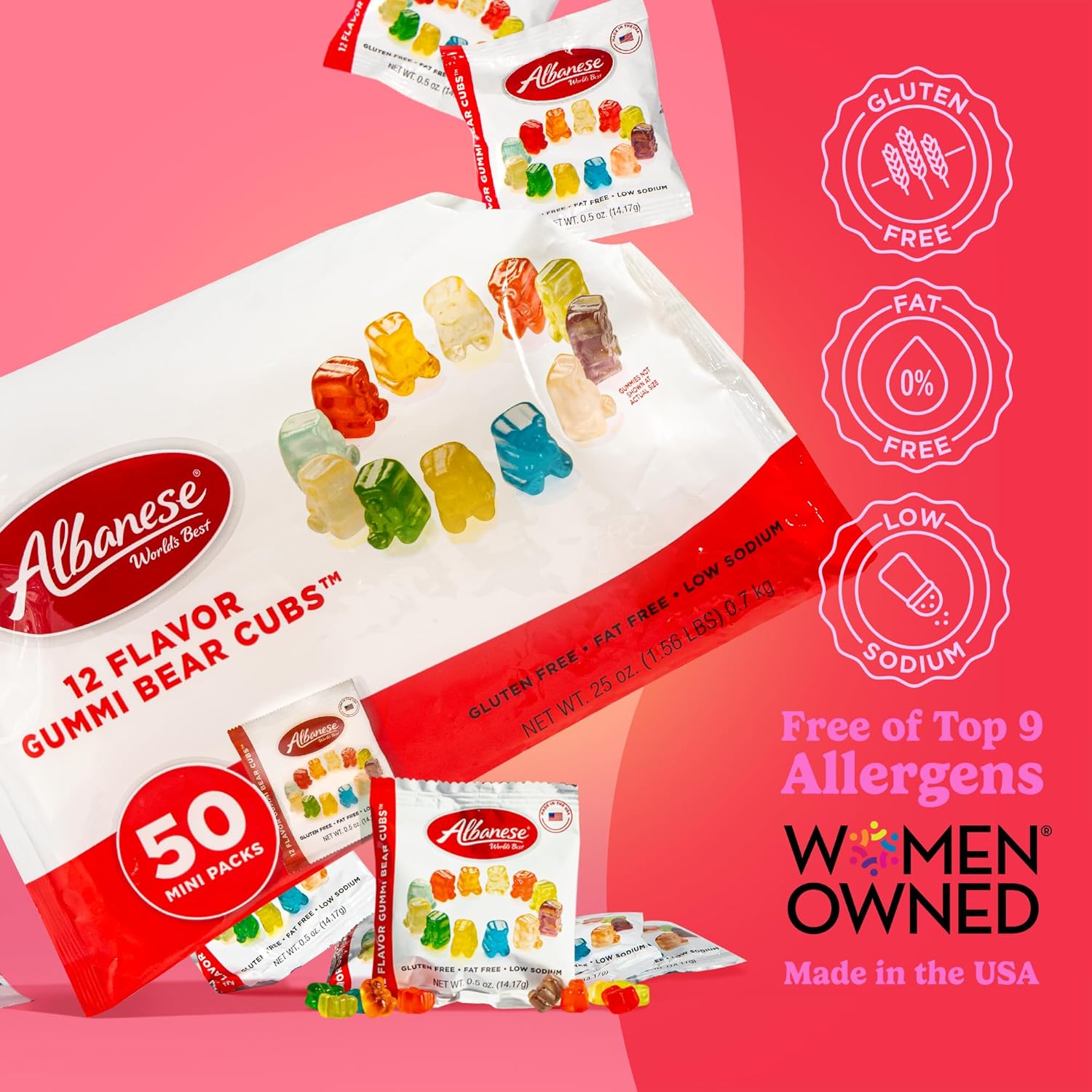 albanese 12 flavor gummy bear cubs 50-count snack packs individually wrapped