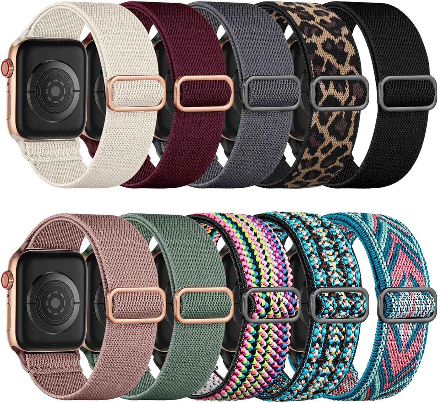 Maledan 10 Pack Stretchy Solo Loop Compatible with Apple Watch Band 40mm 38mm 41mm 42mm 44mm 45mm 46mm 49mm Women Men,Soft Nylon Elastic Braided Strap for iWatch Series 11 10 9 8 7 6 5 4 3 2 1 SE Ultra