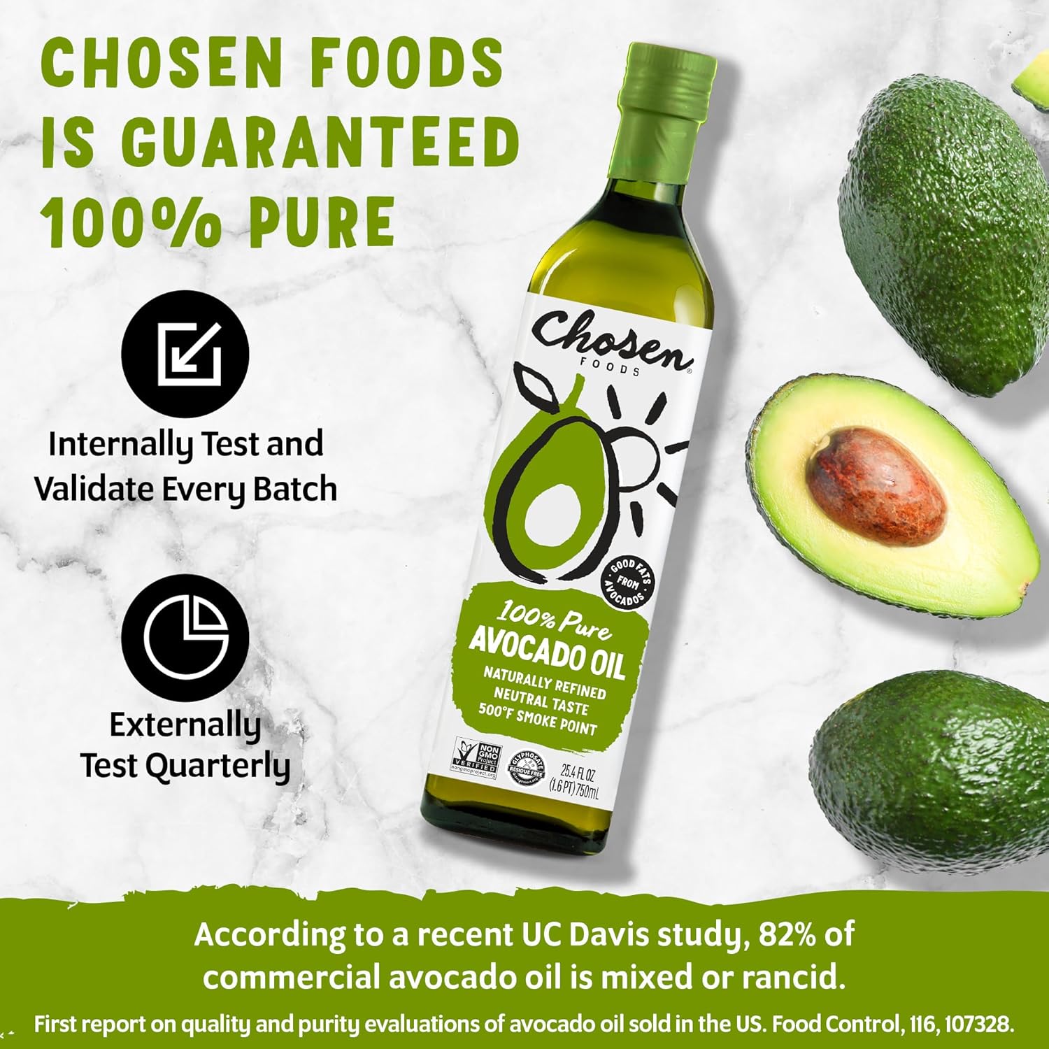 Chosen Foods 100% Pure Avocado Oil, 16.9 Fl Oz, All Purpose Cooking Oil, Non-GMO, Gluten-Free, Keto Friendly, Glyphosate Free