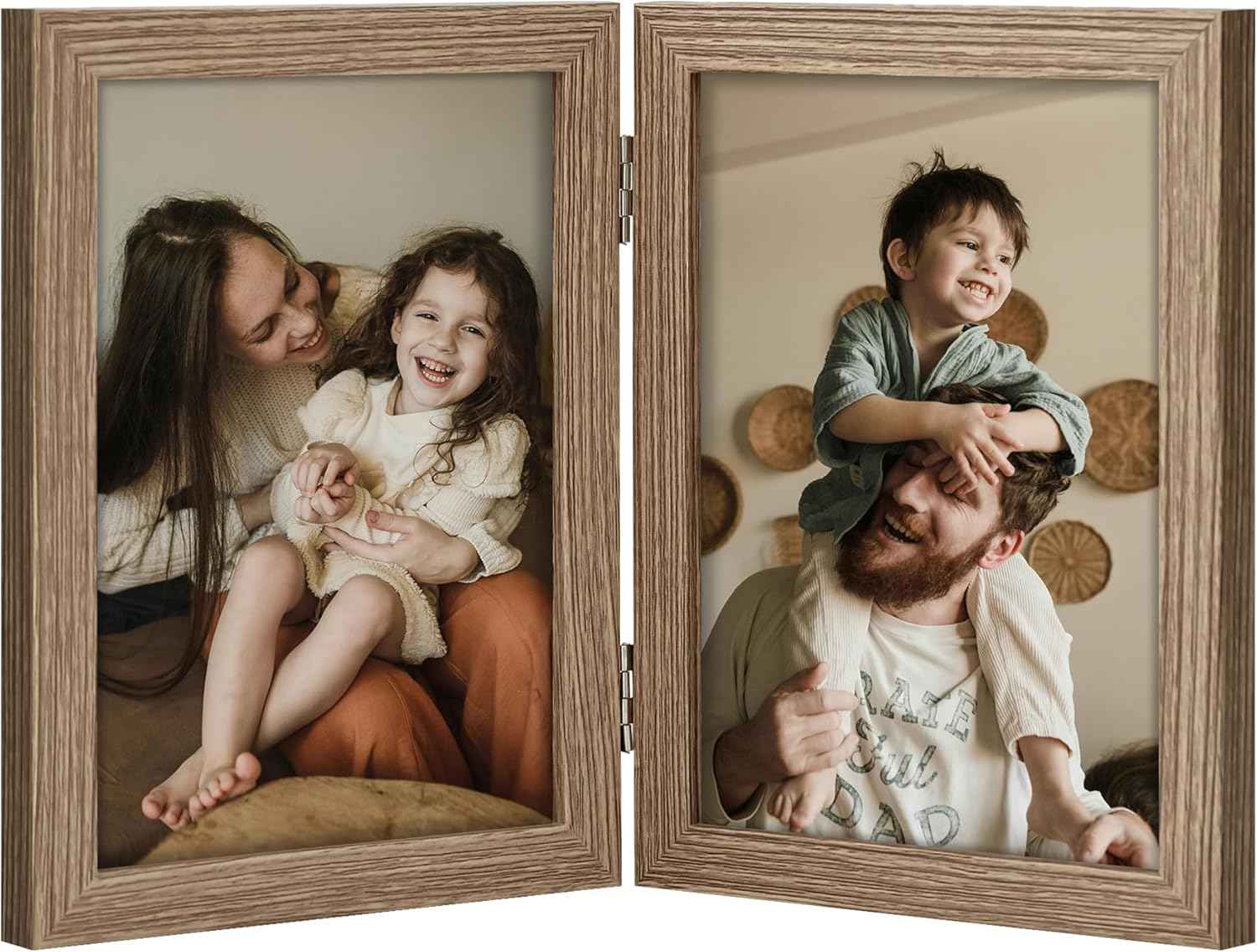 decorUhome Double 4x6 Picture Frame Vertical, Engineered Wood Bifold Photo Frame with Plexiglass for Tabletop Display, 4x6, Black
