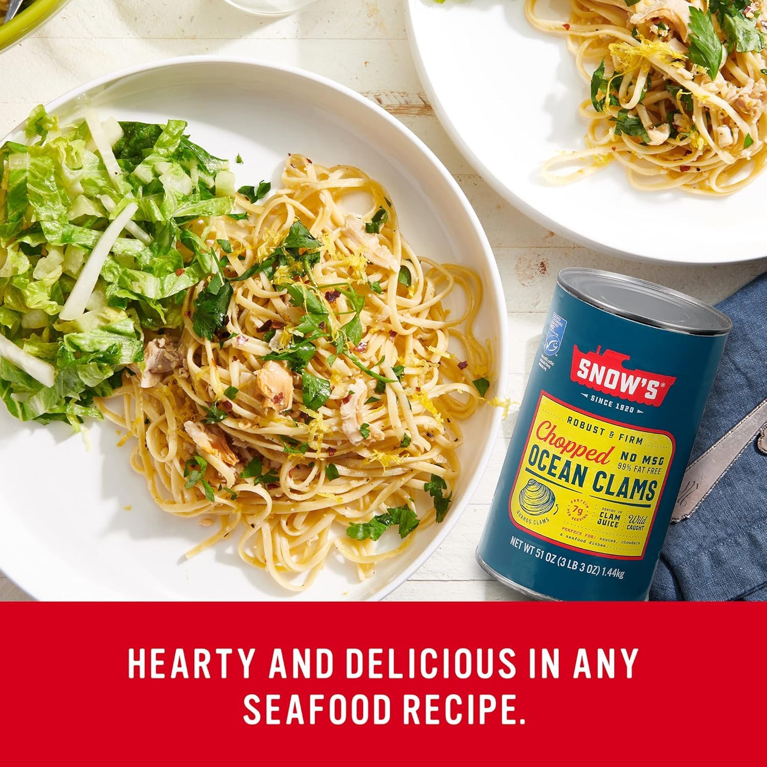 snow's ocean chopped clams can, 51 oz can, 7g protein, gluten free, no msg, 99% fat free, keto friendly