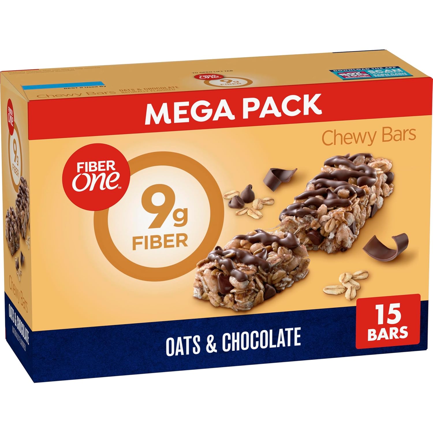 Fiber One Chewy Bars, Mega Pack, 15 Count, Oats and Chocolate, 21.2 oz