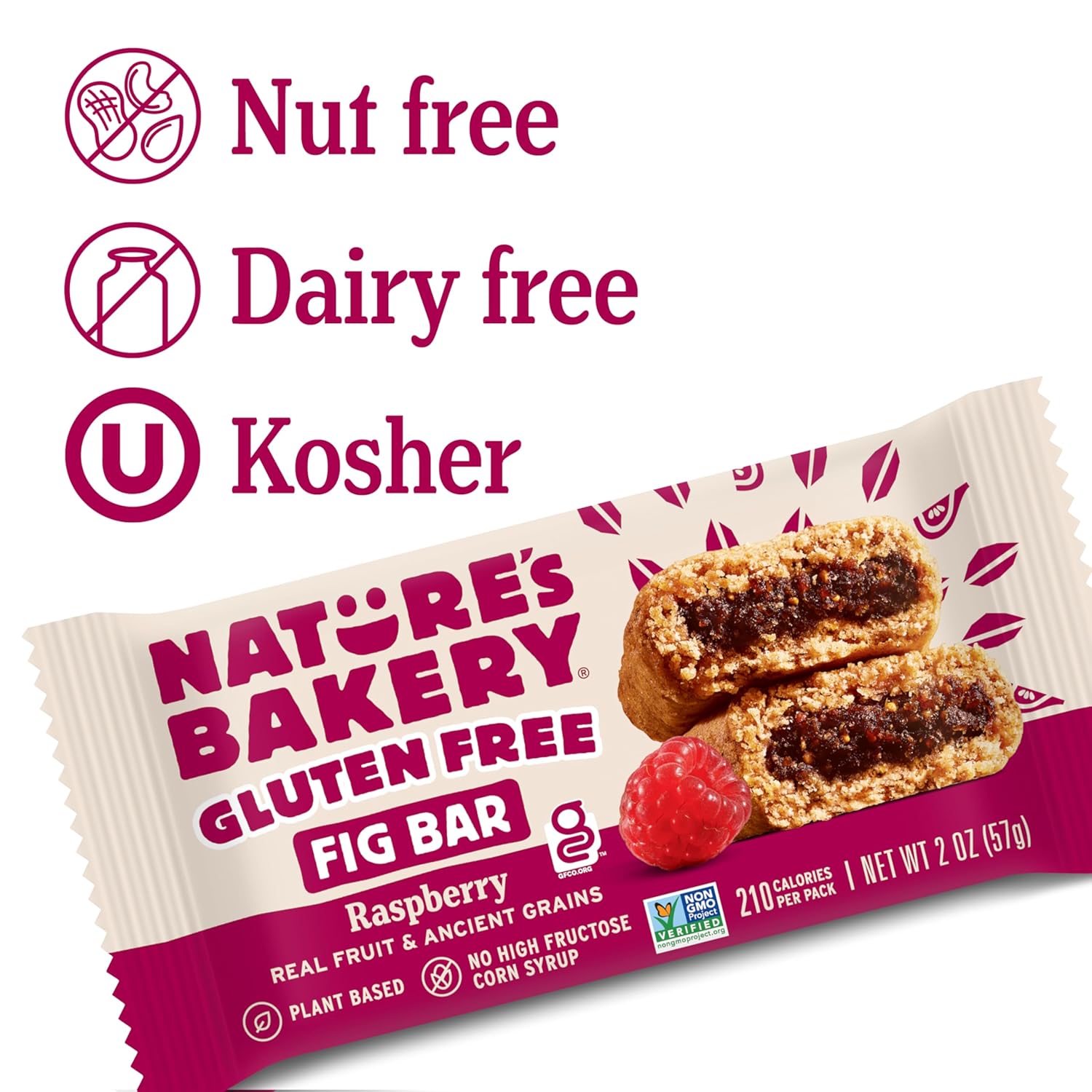 Nature's Bakery gluten-free, raspberry, fig bars, real fruit, vegan, non-gmo, snack bar, twin packs