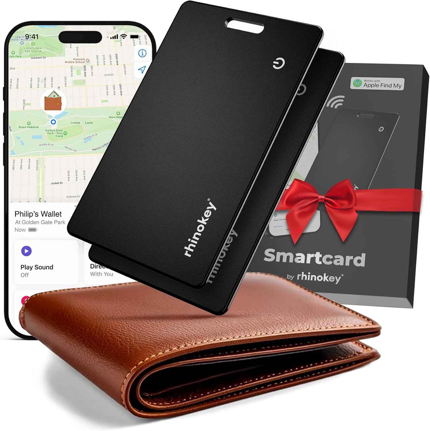 Wallet Tracker Card Works with Apple Find My (iOS Only) Slim 0.07in Rechargeable IP68 Waterproof Tracker Item Finder AirTag Card with Keychain Hole Mens Valentines Gifts