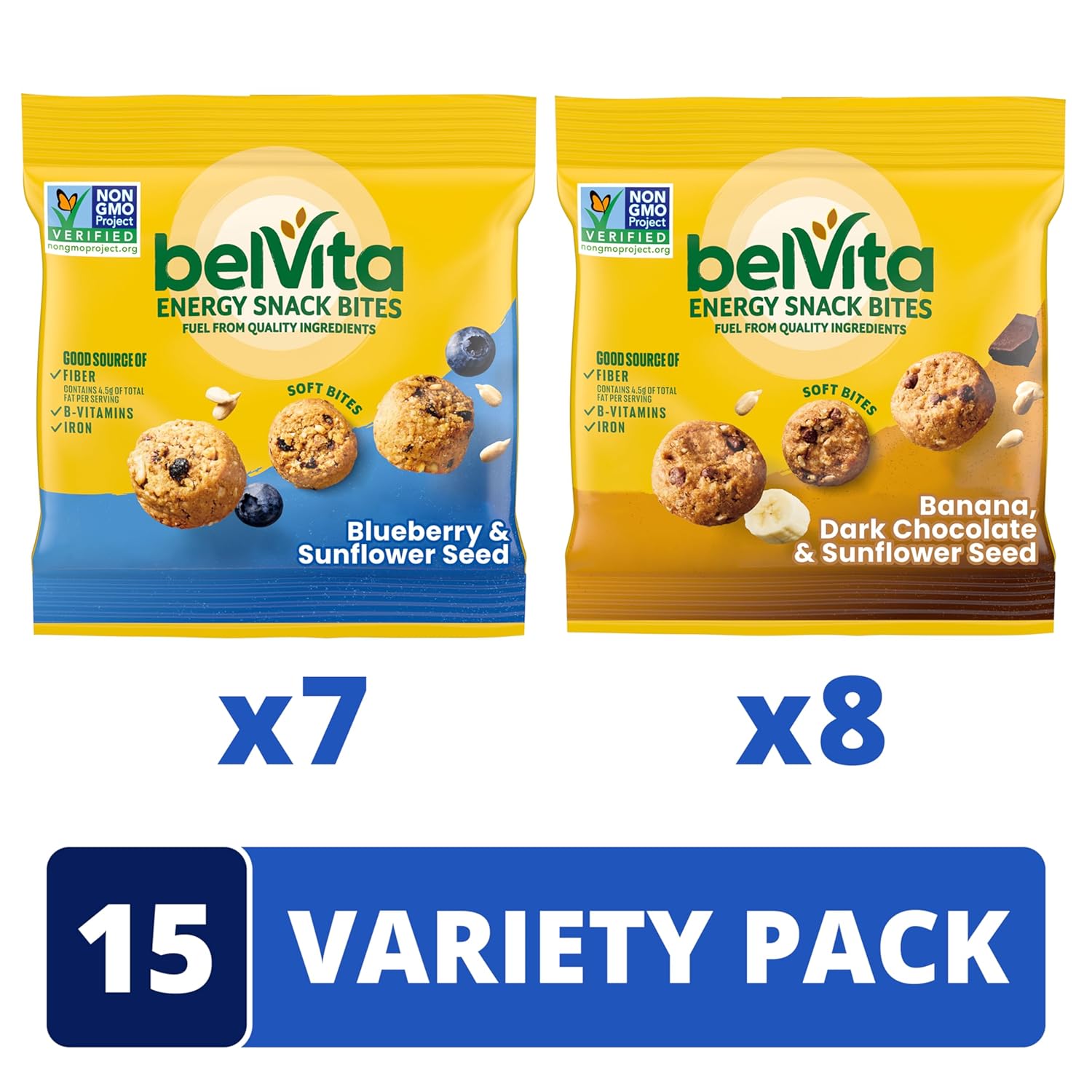 belVita energy snack bites variety pack, 2 flavors, 15 snack packs, 1.12 oz each