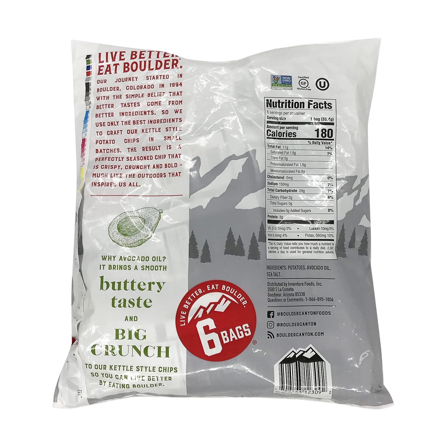 boulder canyon avocado oil sea salt potato chips 1.25 oz 6 count