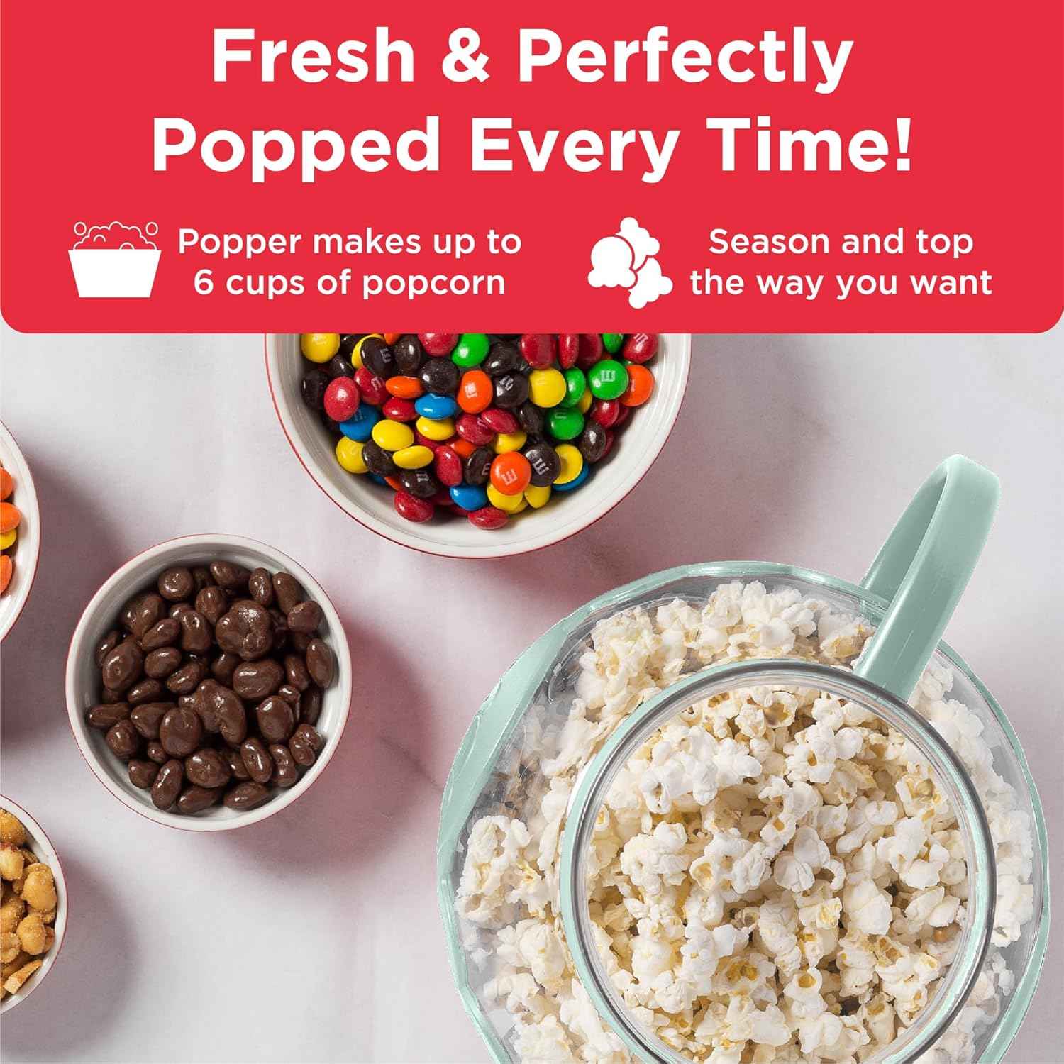 Ecolution Patented Micro-Pop Microwave Popcorn Popper with Temperature Safe Glass, 3-in-1 Lid Measures Kernels and Melts Butter, Made Without BPA, Dishwasher Safe, 1.5-Quart, Aqua