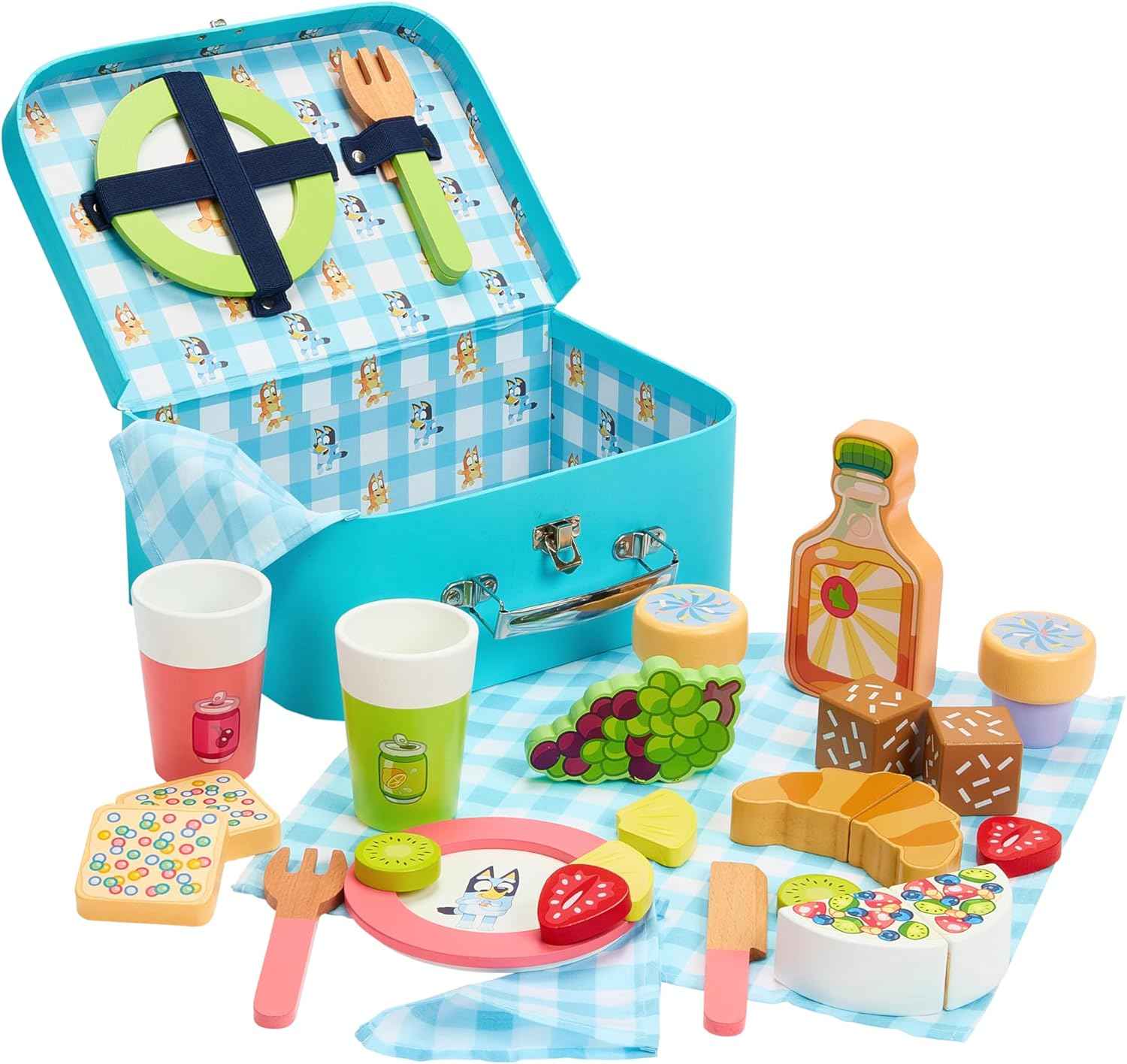 8th Wonder Bluey Toys Wooden Tea Party Set, 18-Piece Durable Toy Tea Set with Tray, Teapot, Teaspoons, and More, Pretend Play for Toddlers of Ages 3+