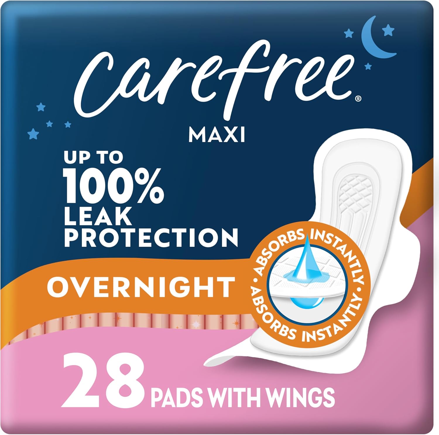 carefree maxi overnight pads with wings 28ct feminine care protection