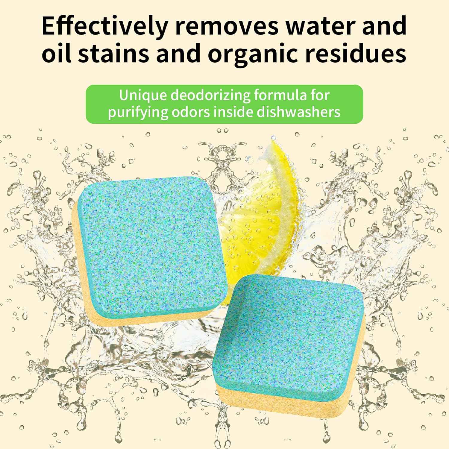 Dishwasher Cleaner and Deodorizer Tablets, 24 Pack - Helps Remove Limescale & Odor, Prevents Buildup in Pipes, Safe for All Dishwashers, Lemon Scent - 12 Month Supply