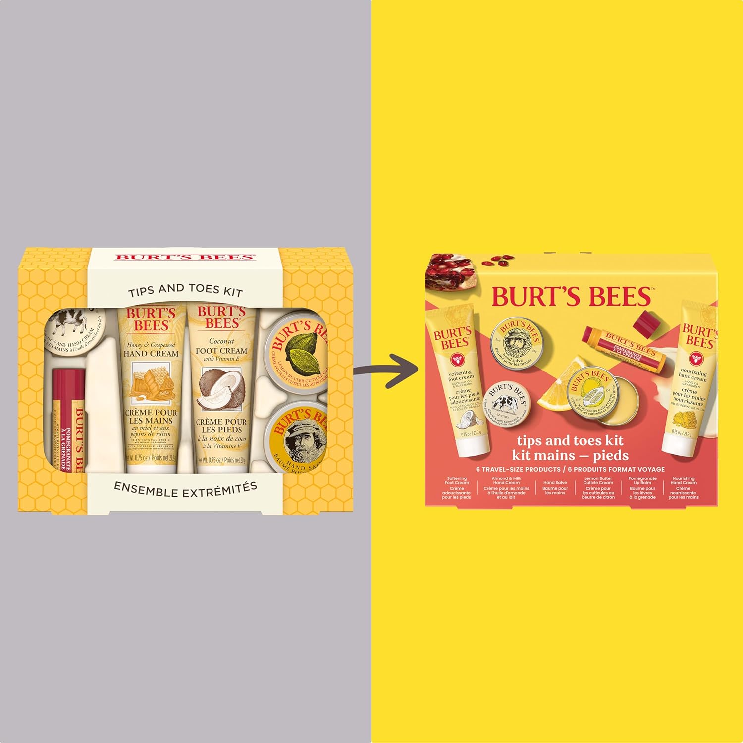 Burt's Bees Tips and Toes Kit, 6 Travel Size Products, Pomegranate Moisturizing, Hydrating, and Nourishing