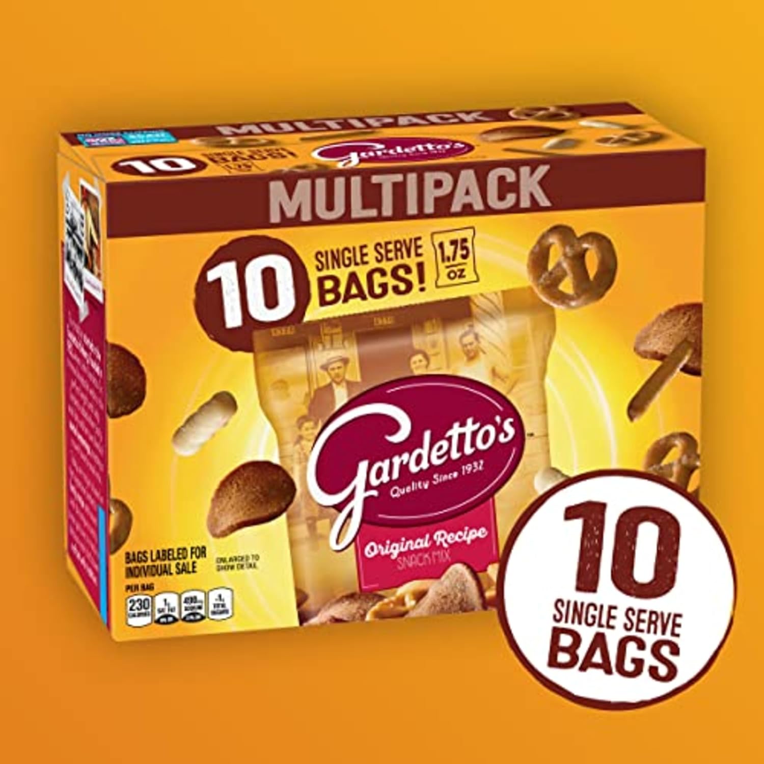 Gardetto's Original Recipe Snack Mix, 10 single-serve bags, 17.5 oz bulk box, kosher certified, party and family pack