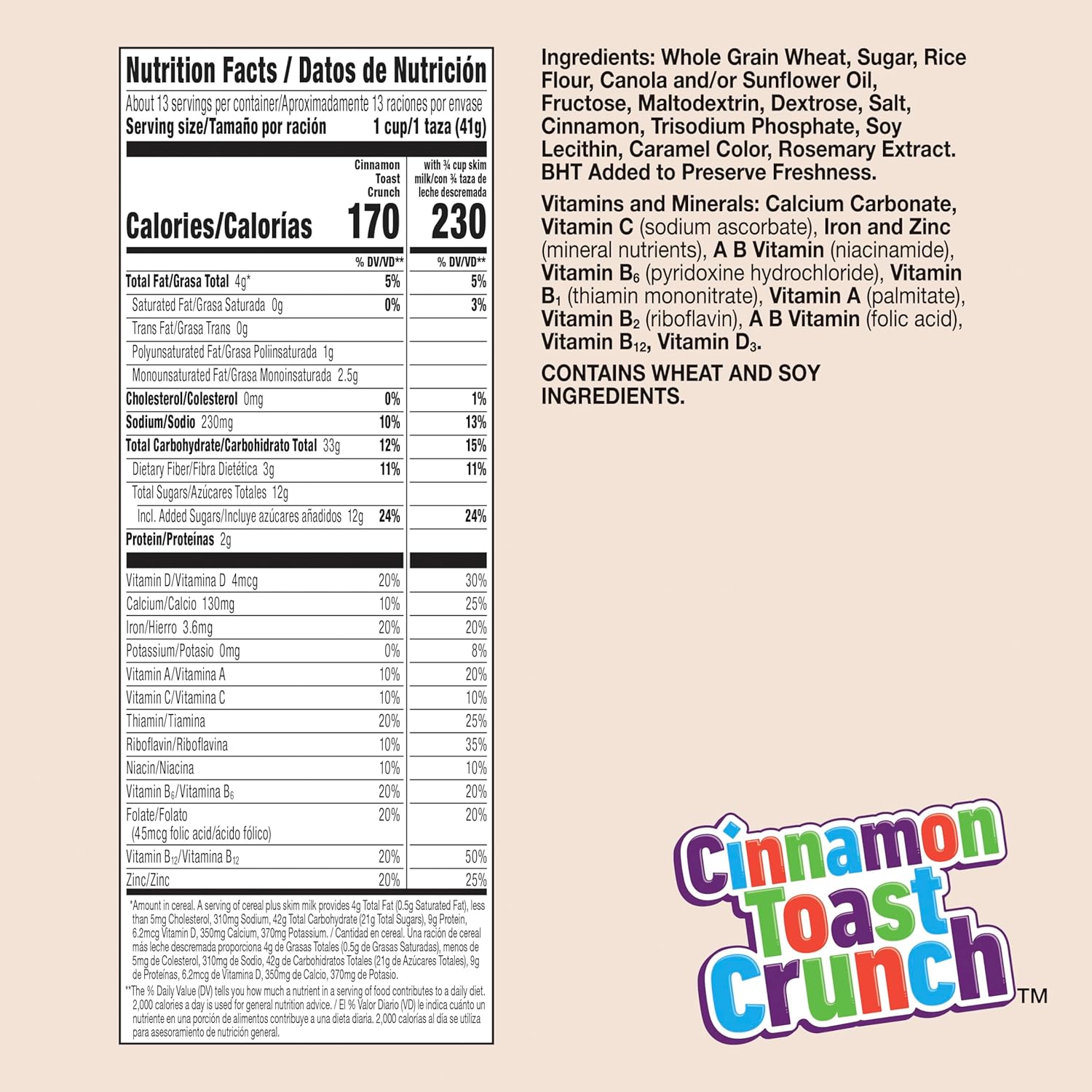 cinnamon toast crunch family size 18.8 oz crispy cinnamon cereal whole grain breakfast cereal