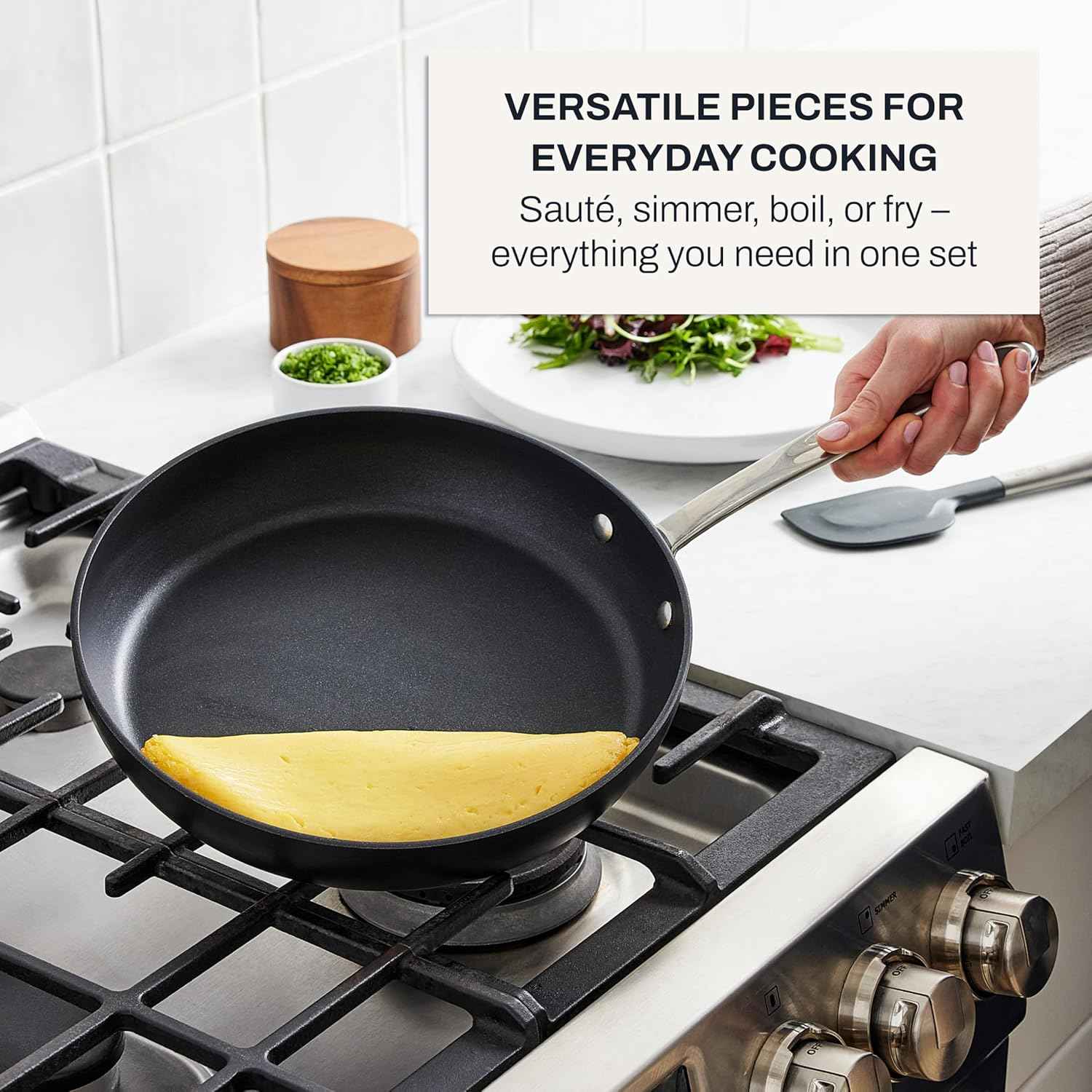 All-Clad HA1 Hard Anodized Non Stick Fry Pan Set 2 Piece, 8, 10 Inch, Induction, Oven Broiler Safe 500F, Pots and Pans Set, Kitchen Frying Pans, Skillets, Premium Cookware, Home, Dishwasher Safe Black