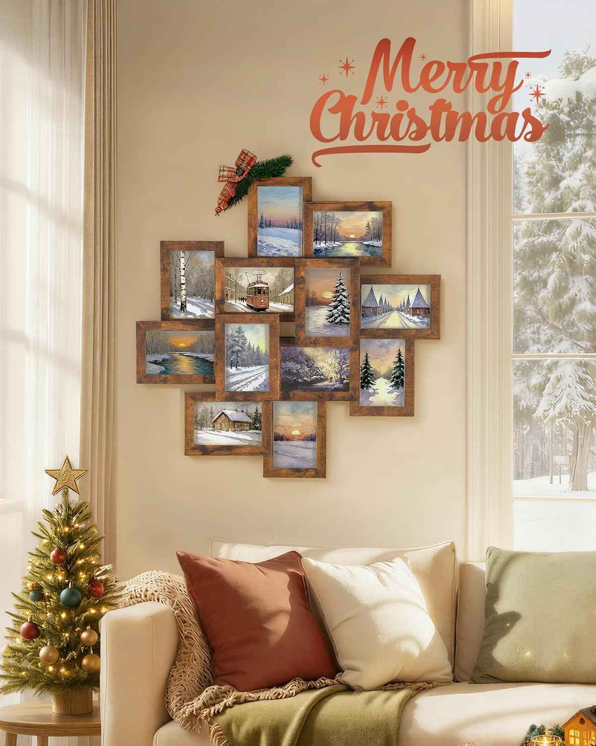 SONGMICS 4x6 Collage Picture Frames, 12-Pack Photo Collage Frame for Wall Decor, Glass Front, Assembly Required, Christmas Gift, Rustic Brown URPF022X01