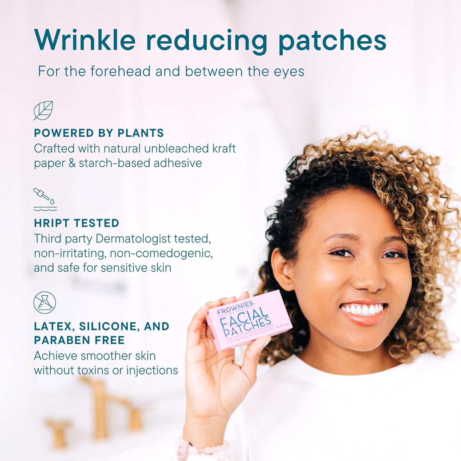 Frownies Forehead and Between the Eyes Wrinkle Patches - Hypoallergenic Facial Patches for Smoothing Forehead Wrinkles and Eleven Lines